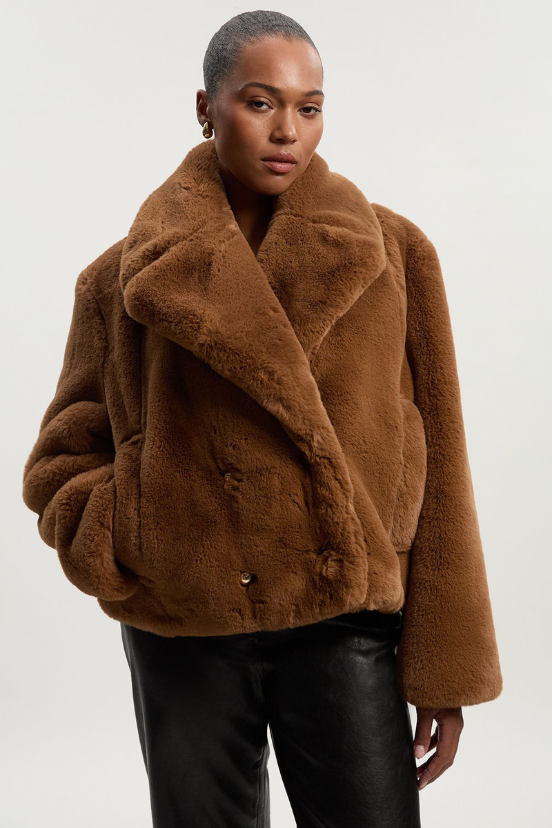 Plus Size Faux Fur Buttoned Short Coat 1