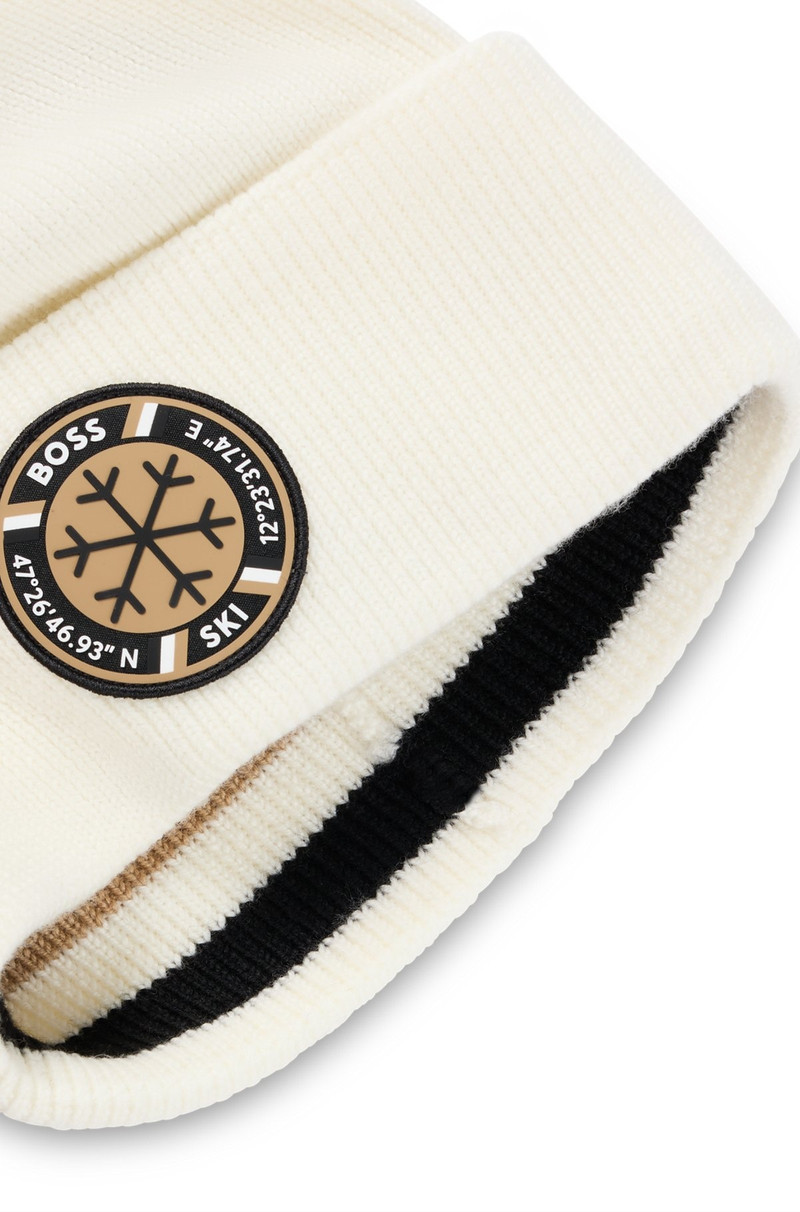 BOSS SKI VIRGIN-WOOL BEANIE HAT WITH LOGO BADGE 5
