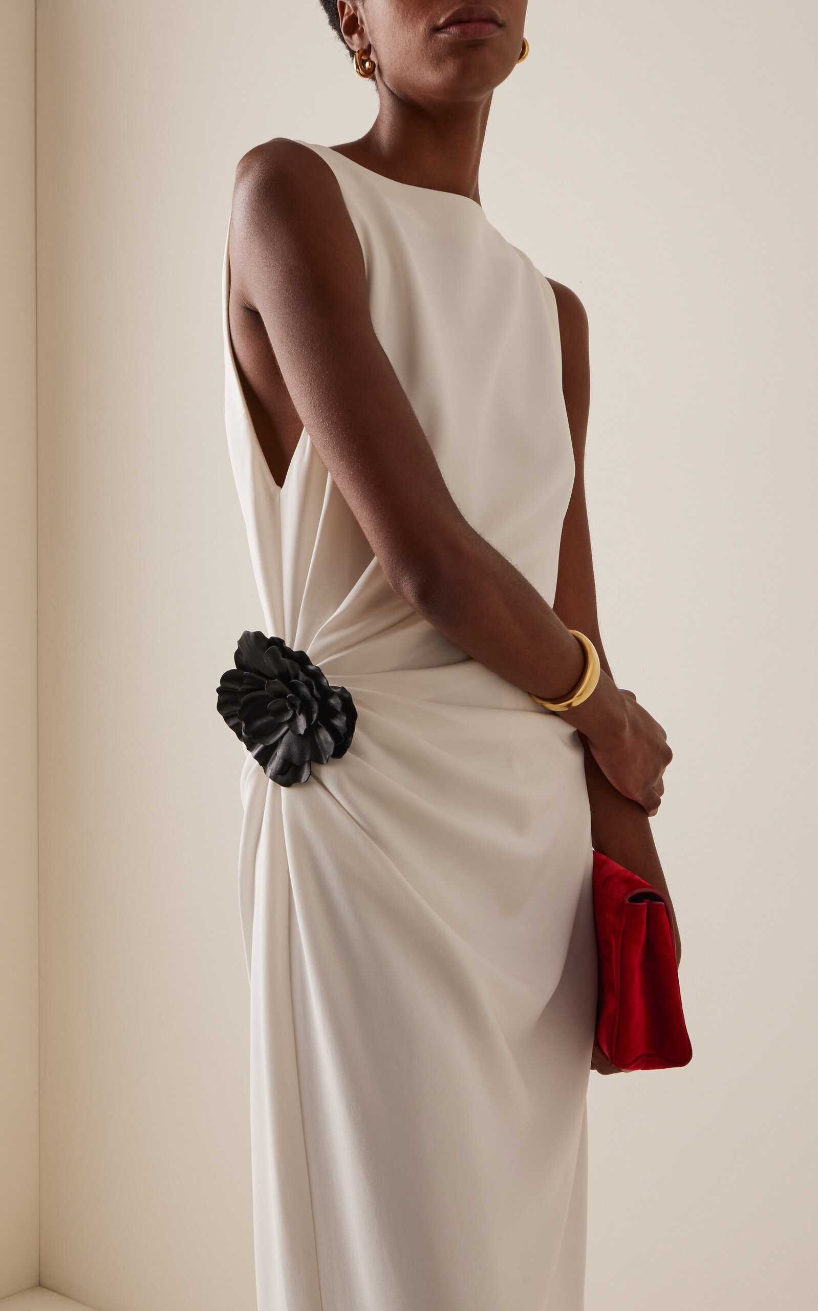 Indria Gathered Crepe Maxi Dress white - 3