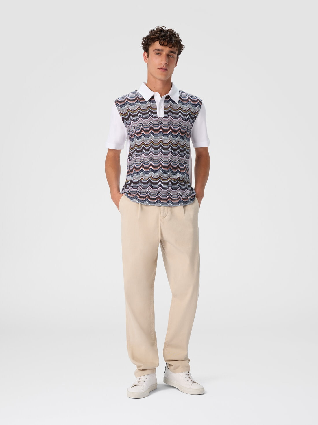 Short Sleeve Polo with Geometric Zigzag Pattern - 2
