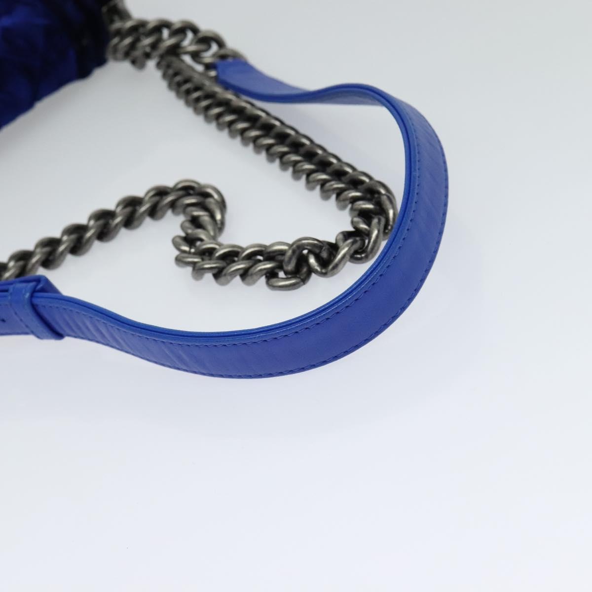 CHANEL Matelasse Chain Boy CHANEL Shoulder Bag Velor Blue CC - 8
