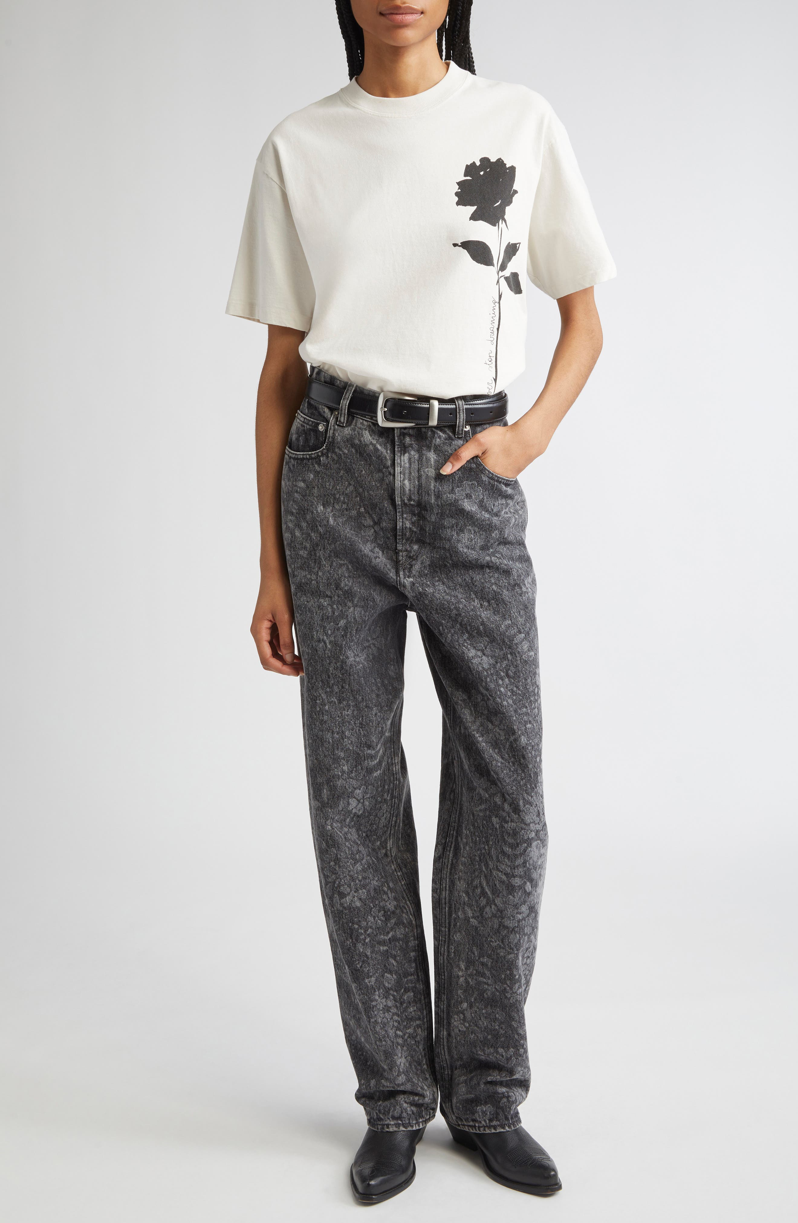 Golden Goose Journey Boxy Floral Graphic T-Shirt in Artic Wolf/Black at Nordstrom - 2