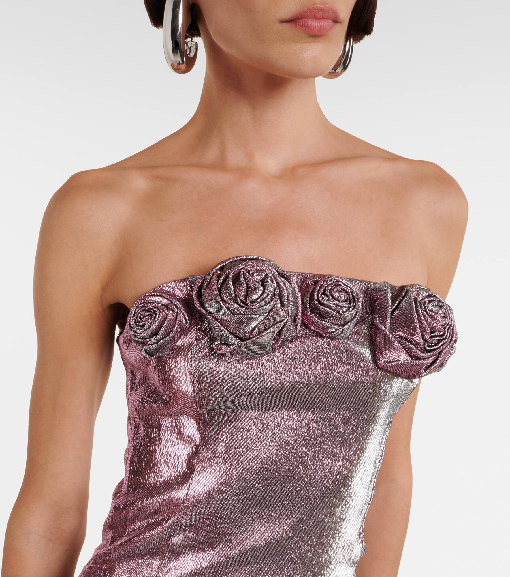 Floral-appliqué lamé midi dress - 4
