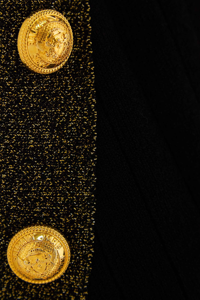 Button-embellished metallic ribbed-knit midi dress 4