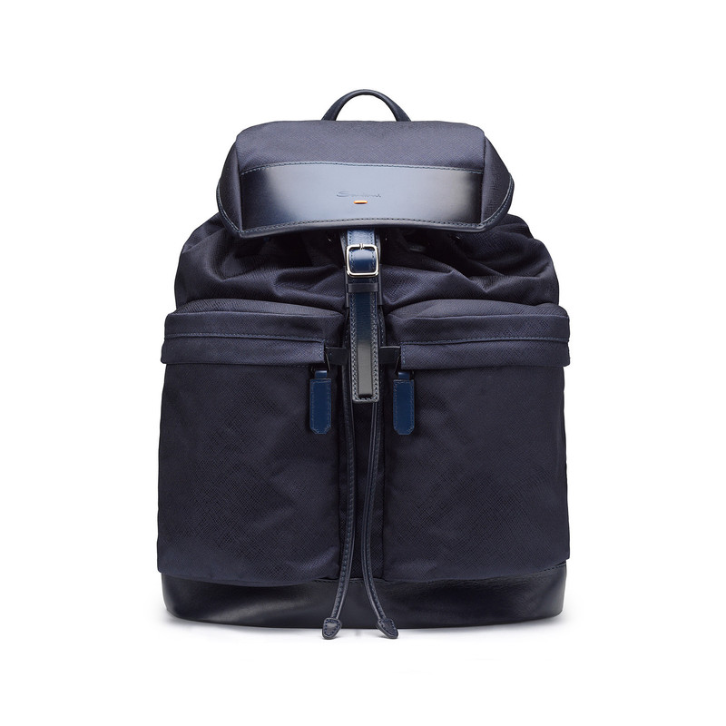 Blue leather and nylon backpack 1