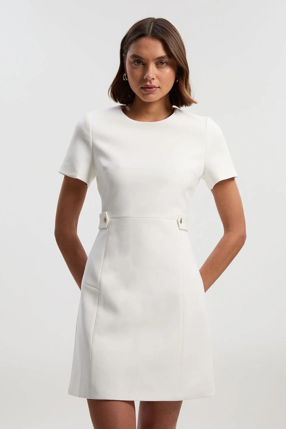 Petite Compact Stretch Essential Waist Tab Detail Tailored Mini Dress - 1