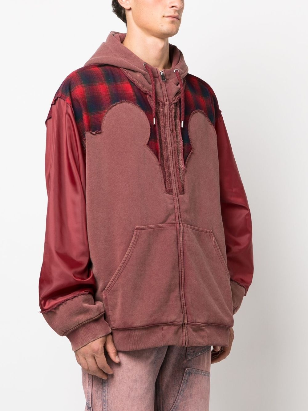 check-print wool hoodie - 3
