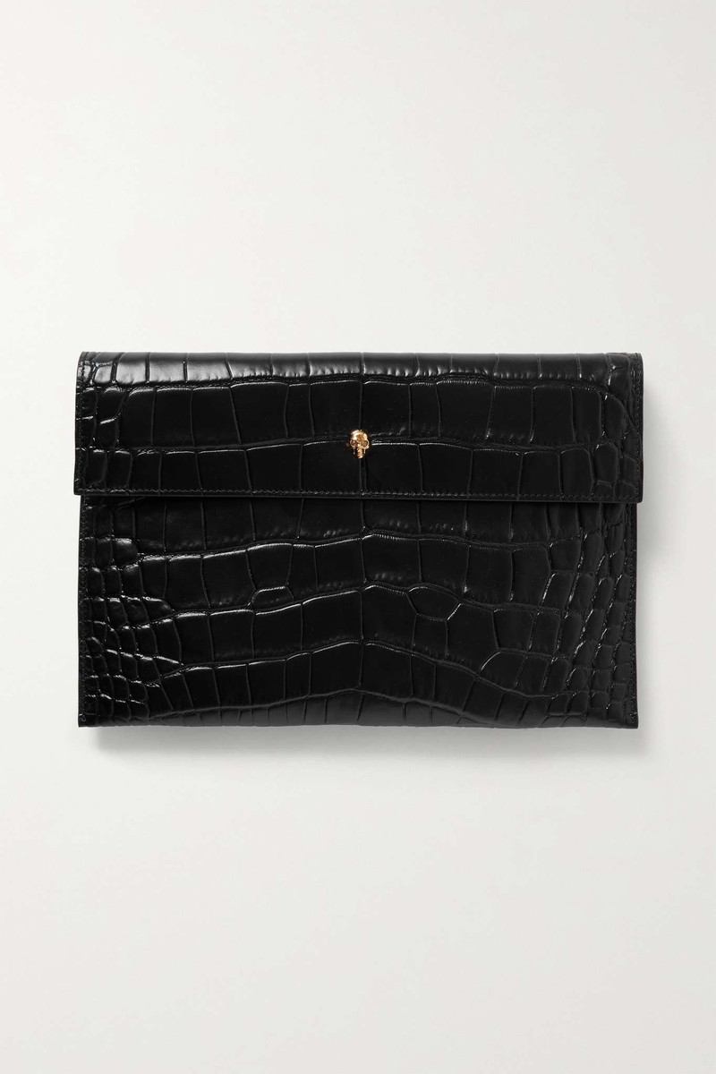 Envelope croc-effect leather pouch 1