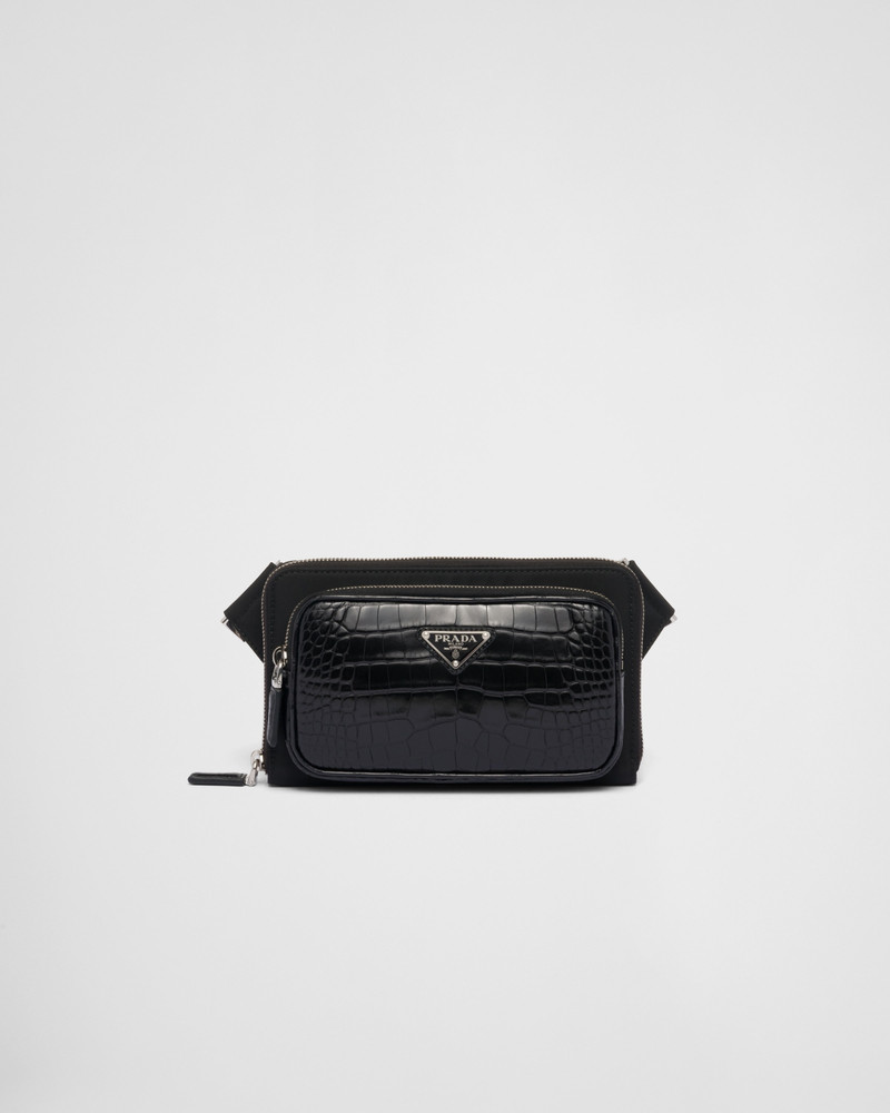 Re-Nylon and crocodile leather shoulder bag 1