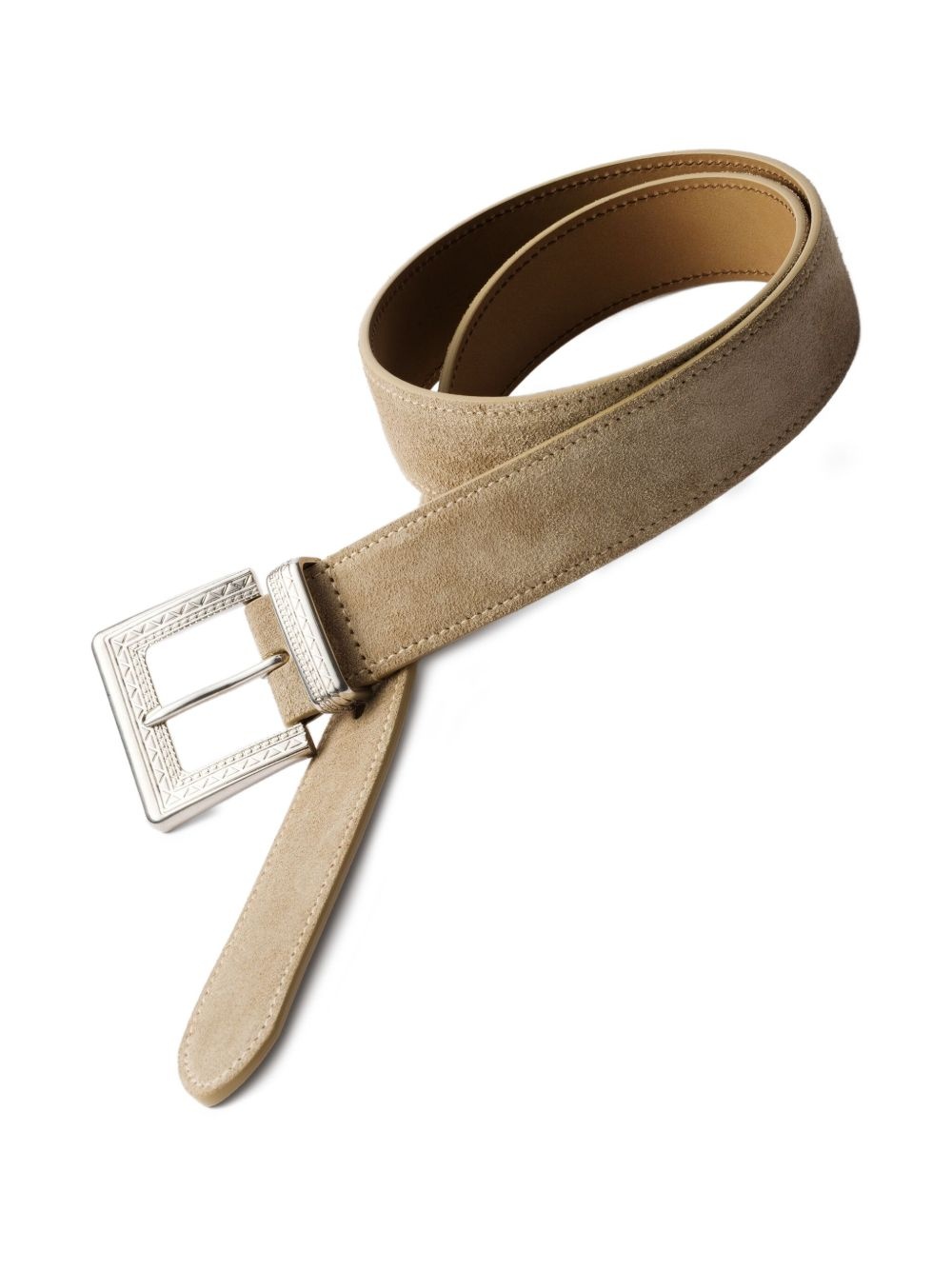 engraved-buckle suede belt - 2