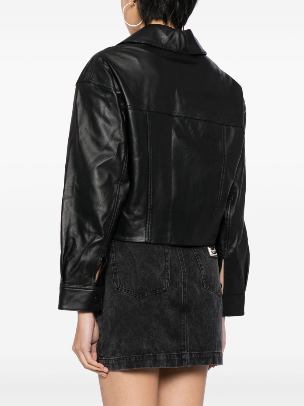 cropped leather jacket - 4