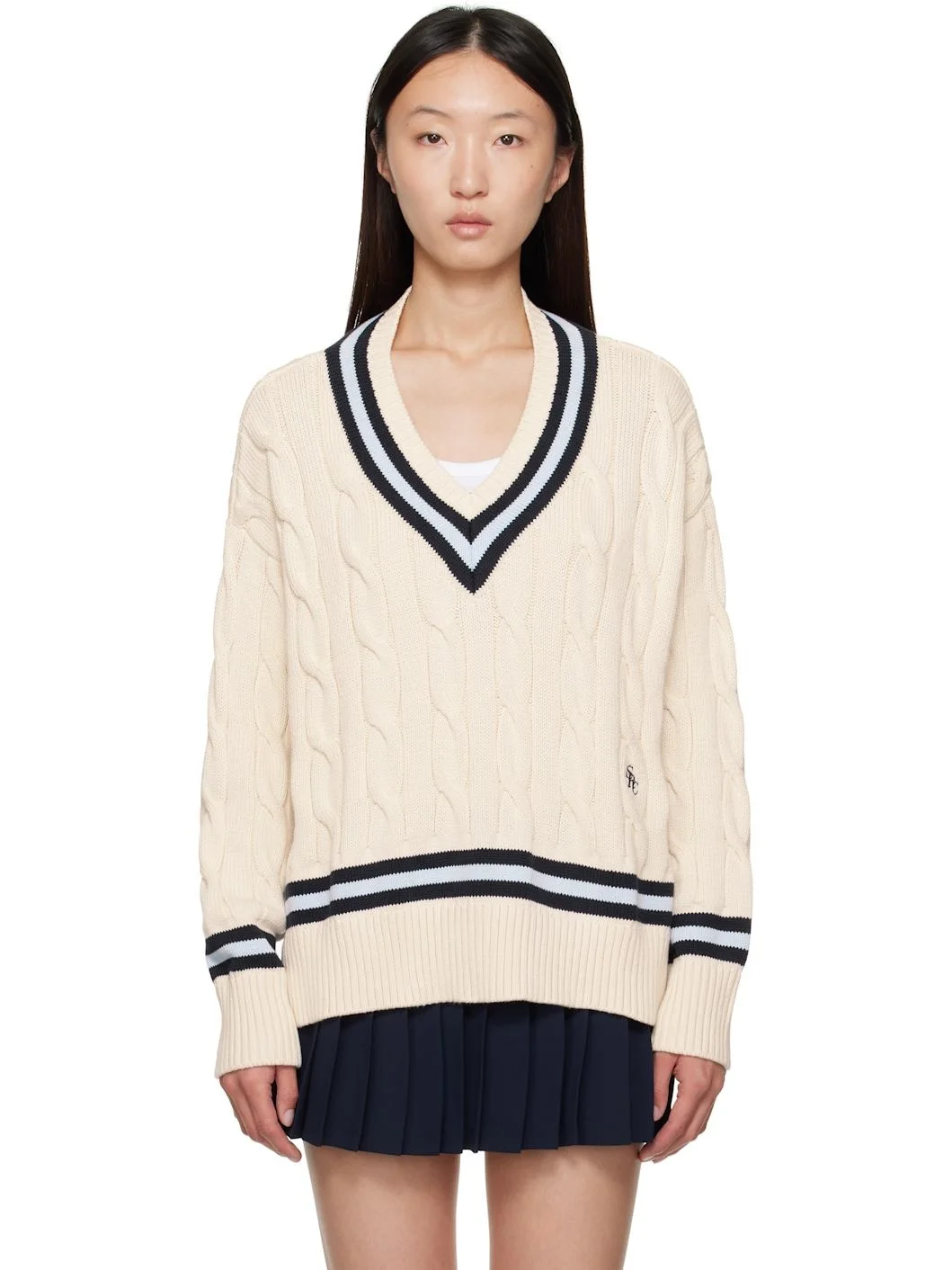 Off-White 'SRC' Cableknit V-Neck Sweater - 1