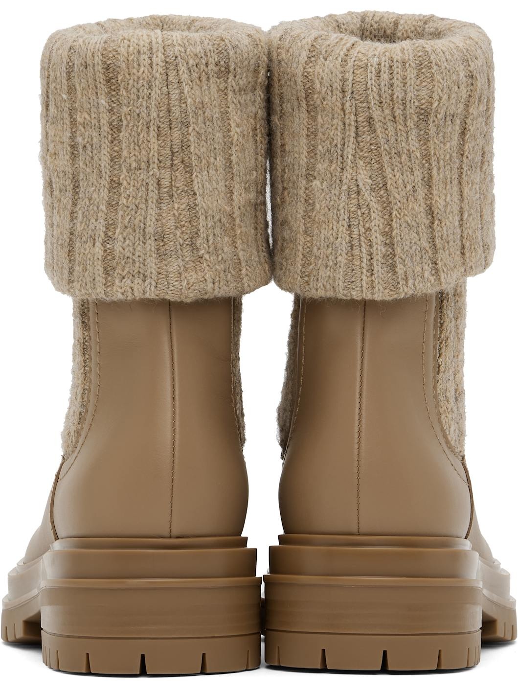 Beige & Tan Chalet Knit Ankle Boots - 2