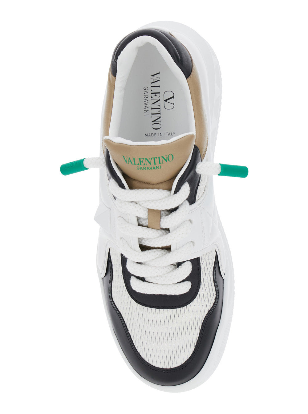 Valentino Garavani Men 'One Stud' White Low Top Sneakers With Rockstud Detail And Color-Block Panels - 4