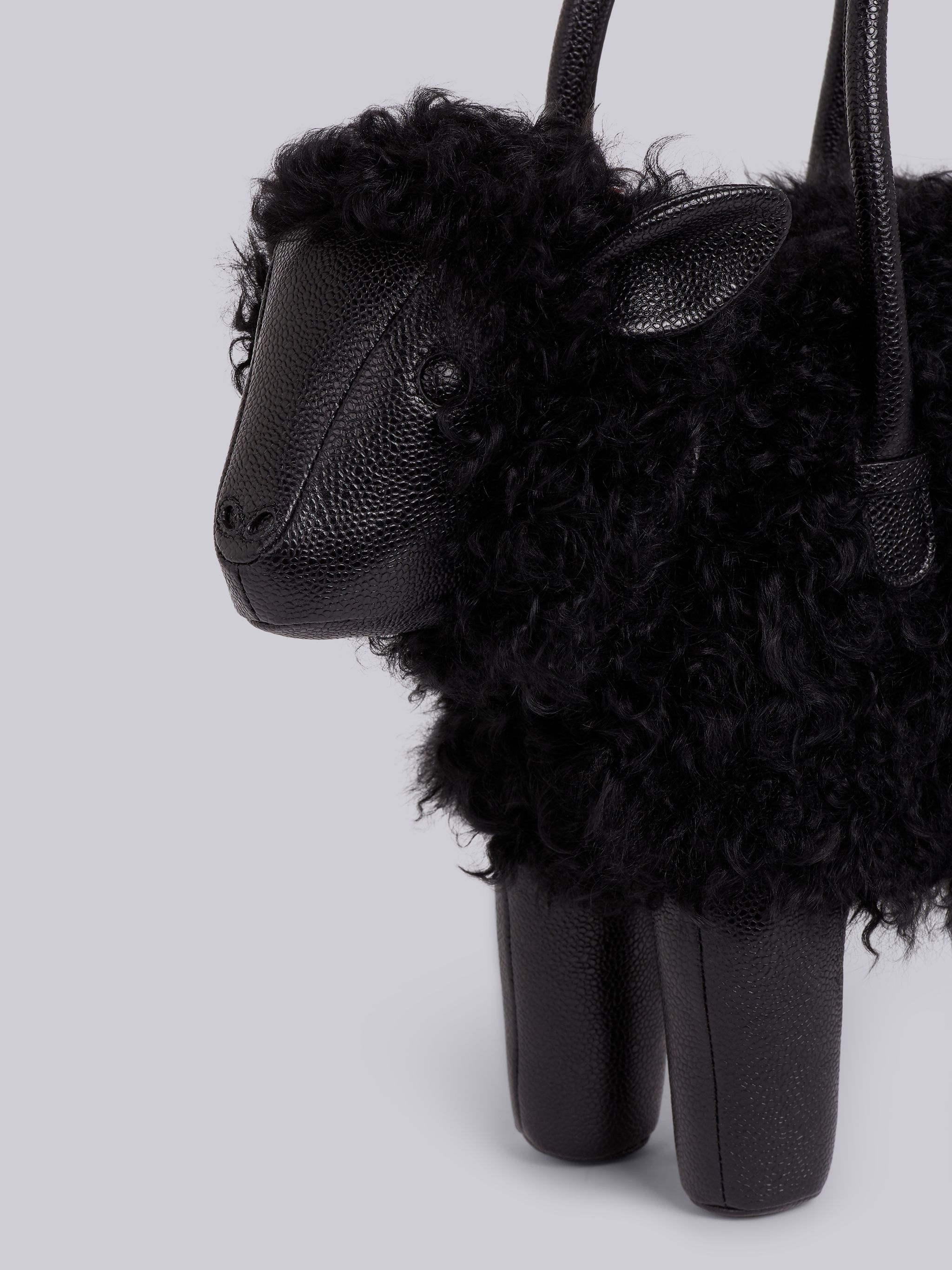 Black Pebbled Calfskin and Lambskin Covered Sheep Bag - 2