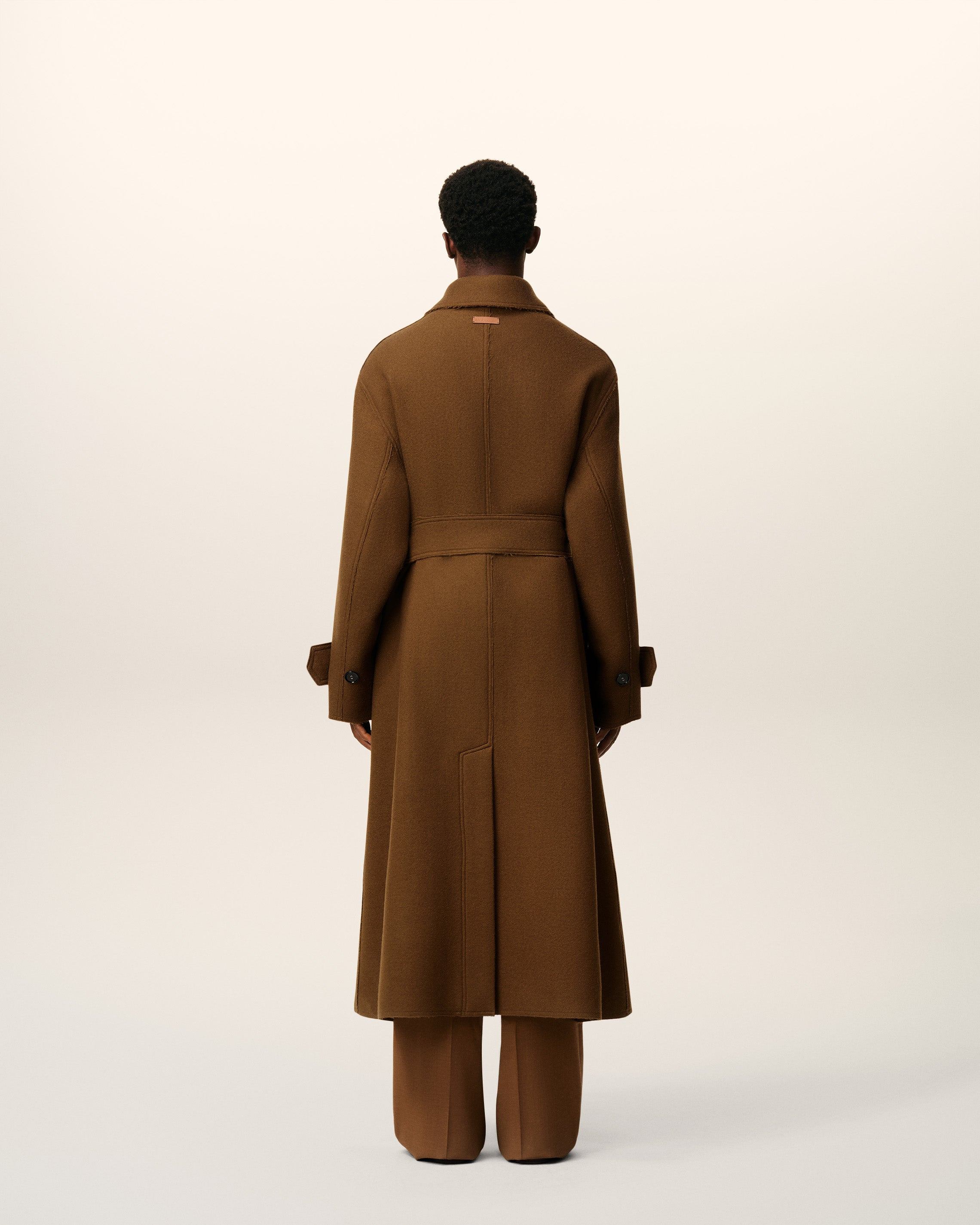 BROWN WOOL BELTED MAC - 6