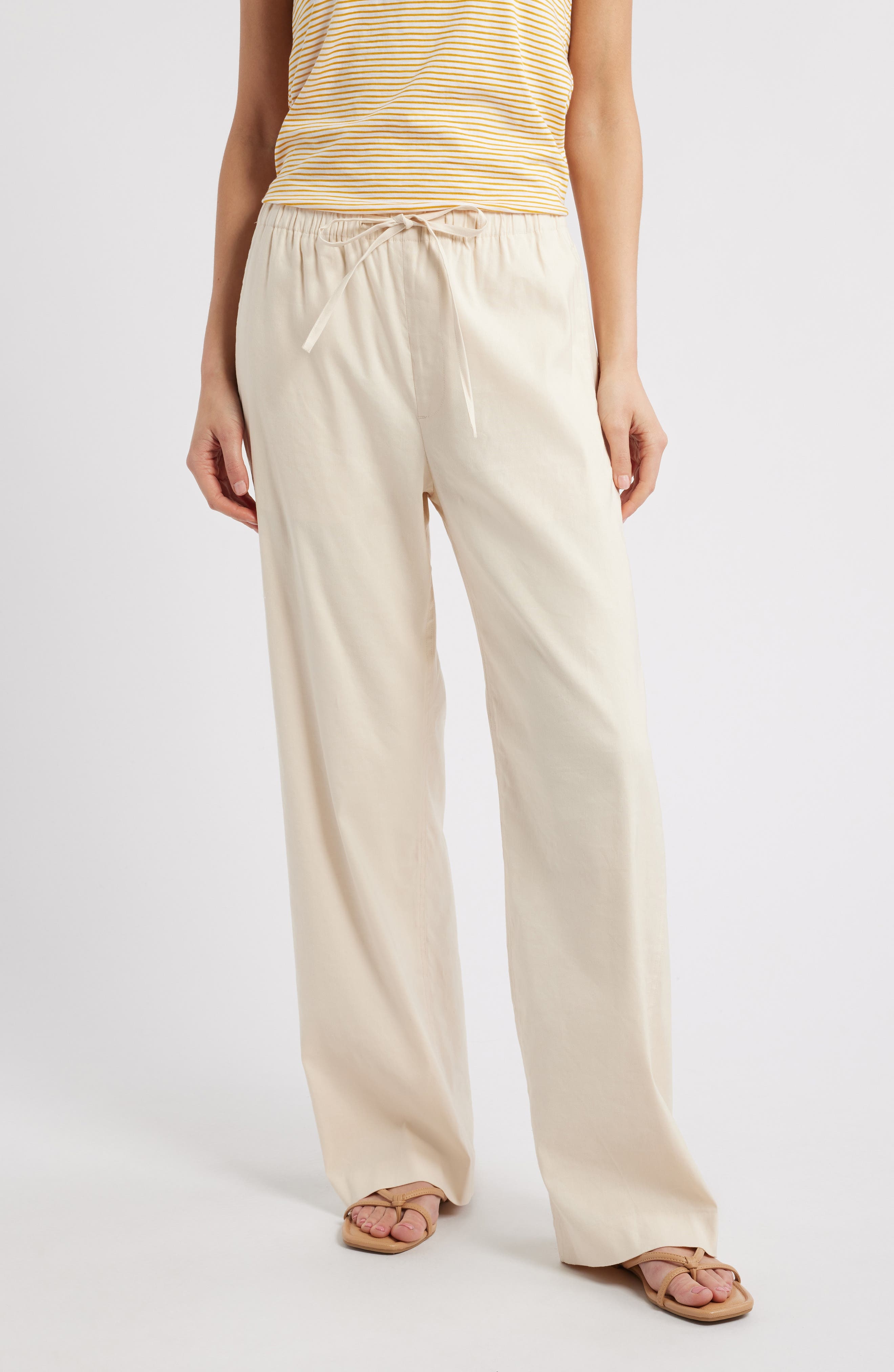 rag & bone Logan Drawstring Linen Blend Pants in Ivory at Nordstrom - 1