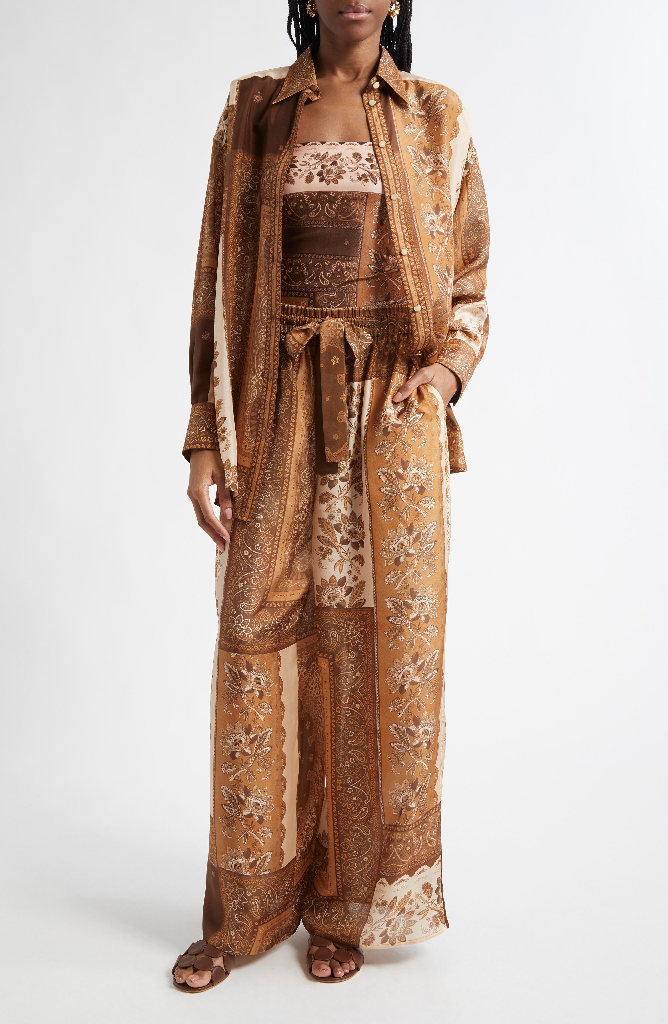 Zimmermann Lucky Relaxed Wide Leg Silk Pants in Chocolate Bandana at Nordstrom - 7
