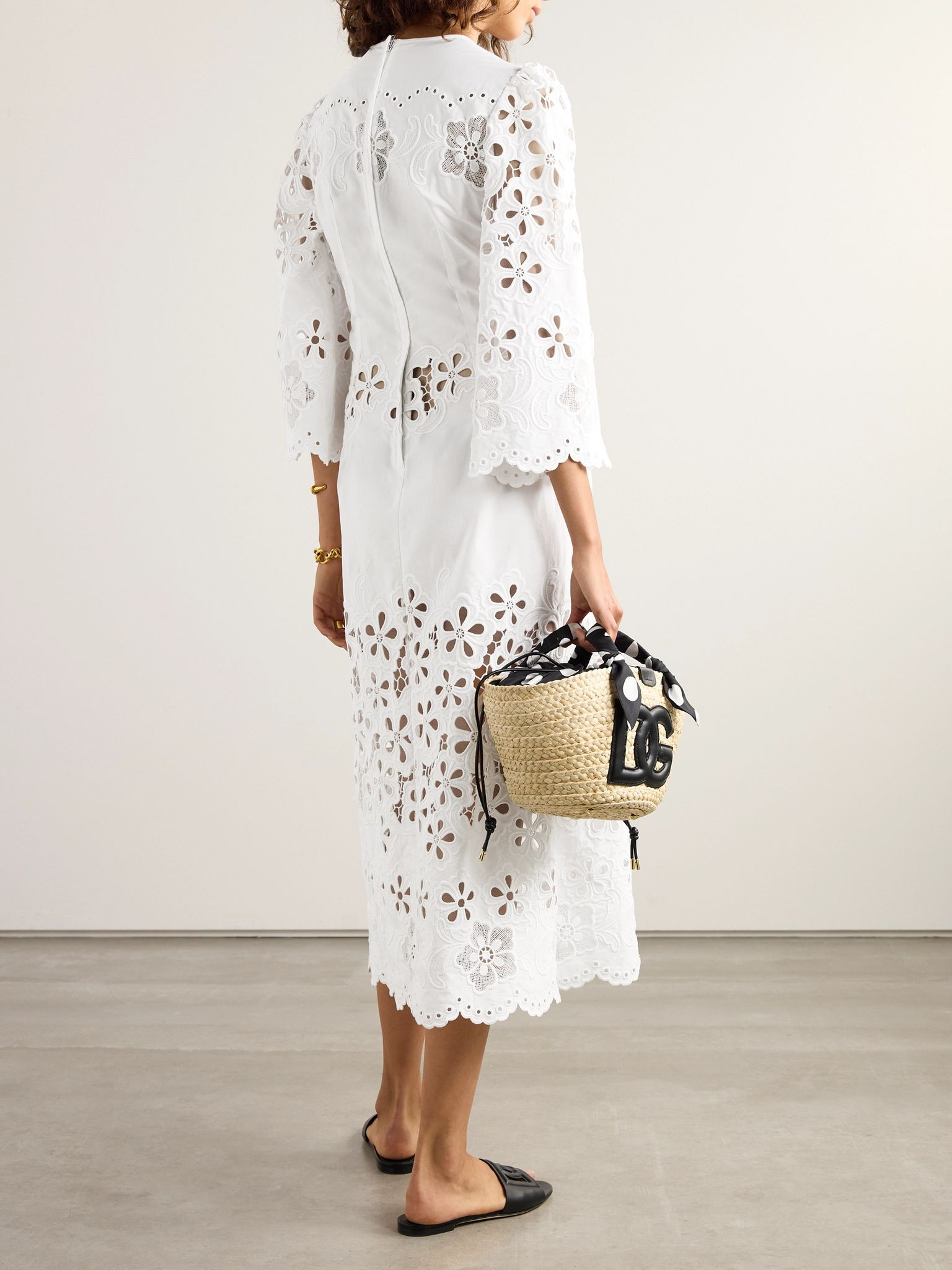 Scalloped broderie anglaise cotton-poplin midi dress White - 3