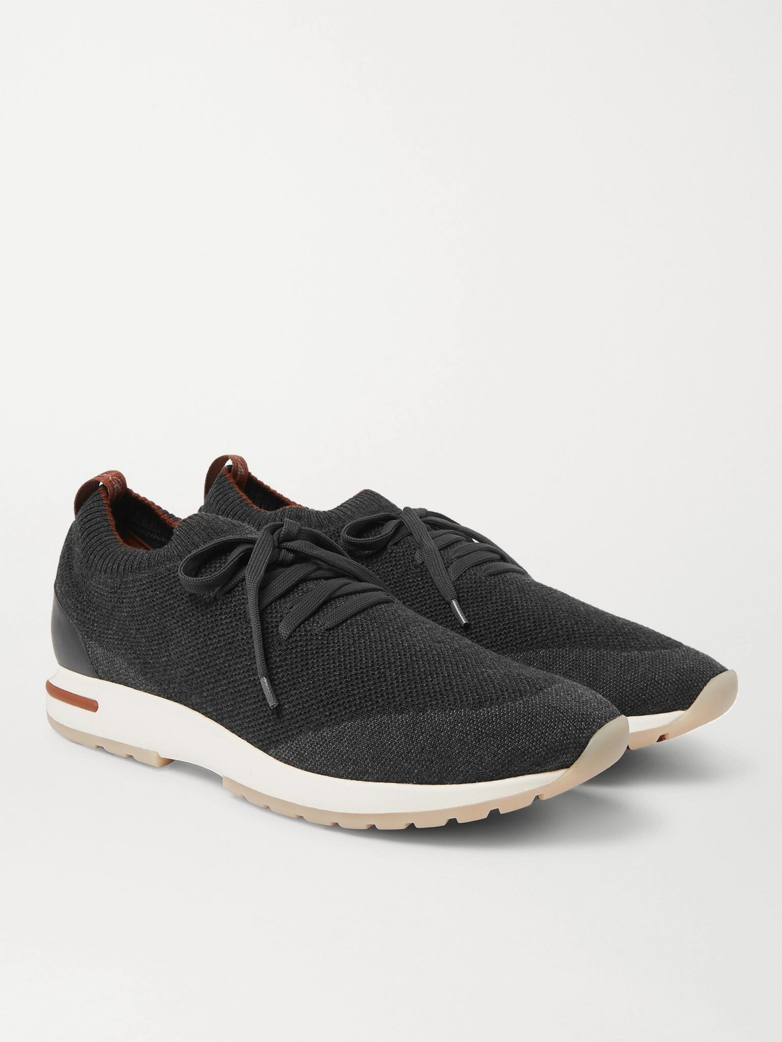 360 Flexy Walk Leather-Trimmed Knitted Wish Wool Sneakers Gray - 3