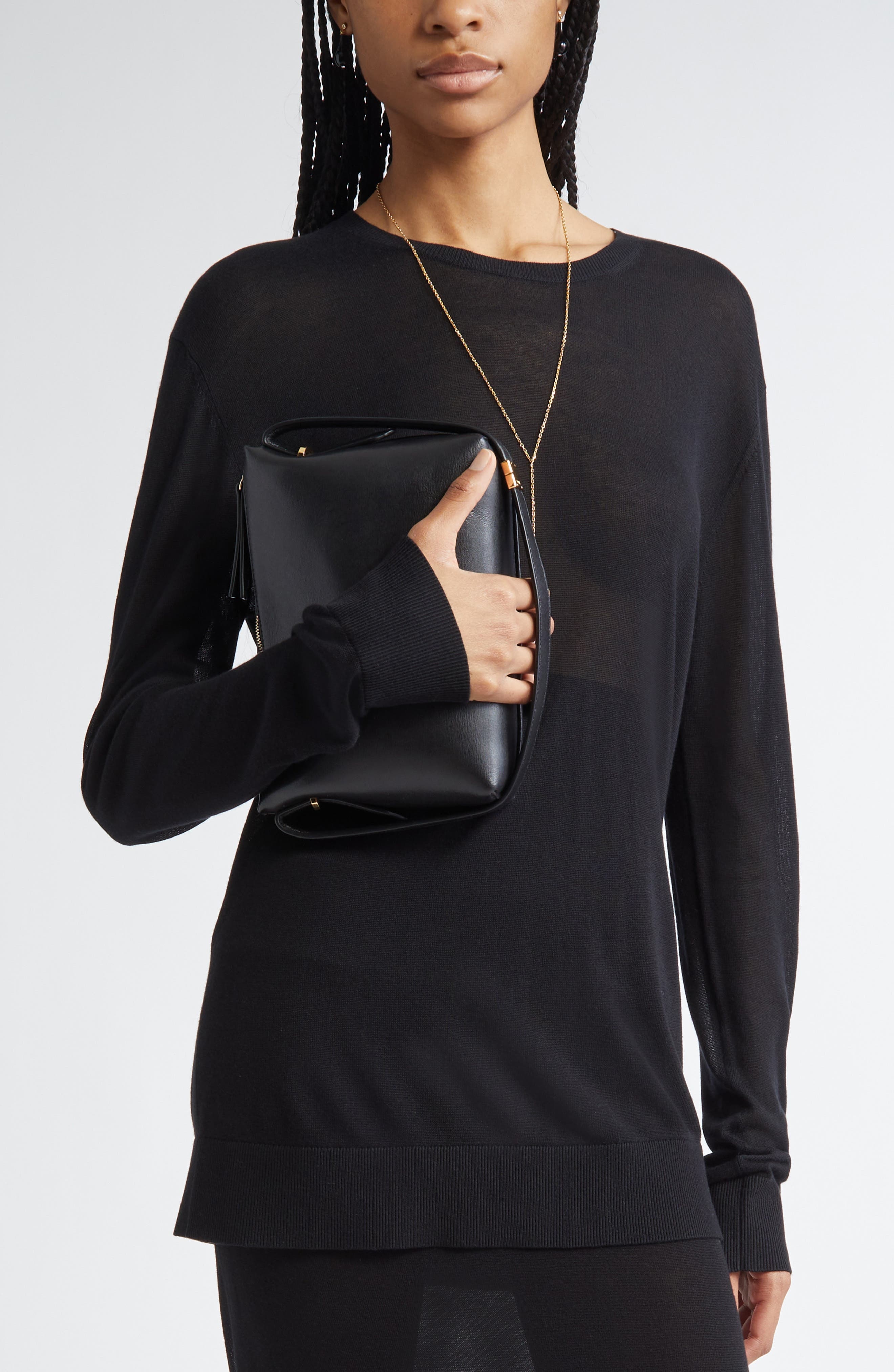 TOTEME Scoop Leather Clutch in Black at Nordstrom - 3