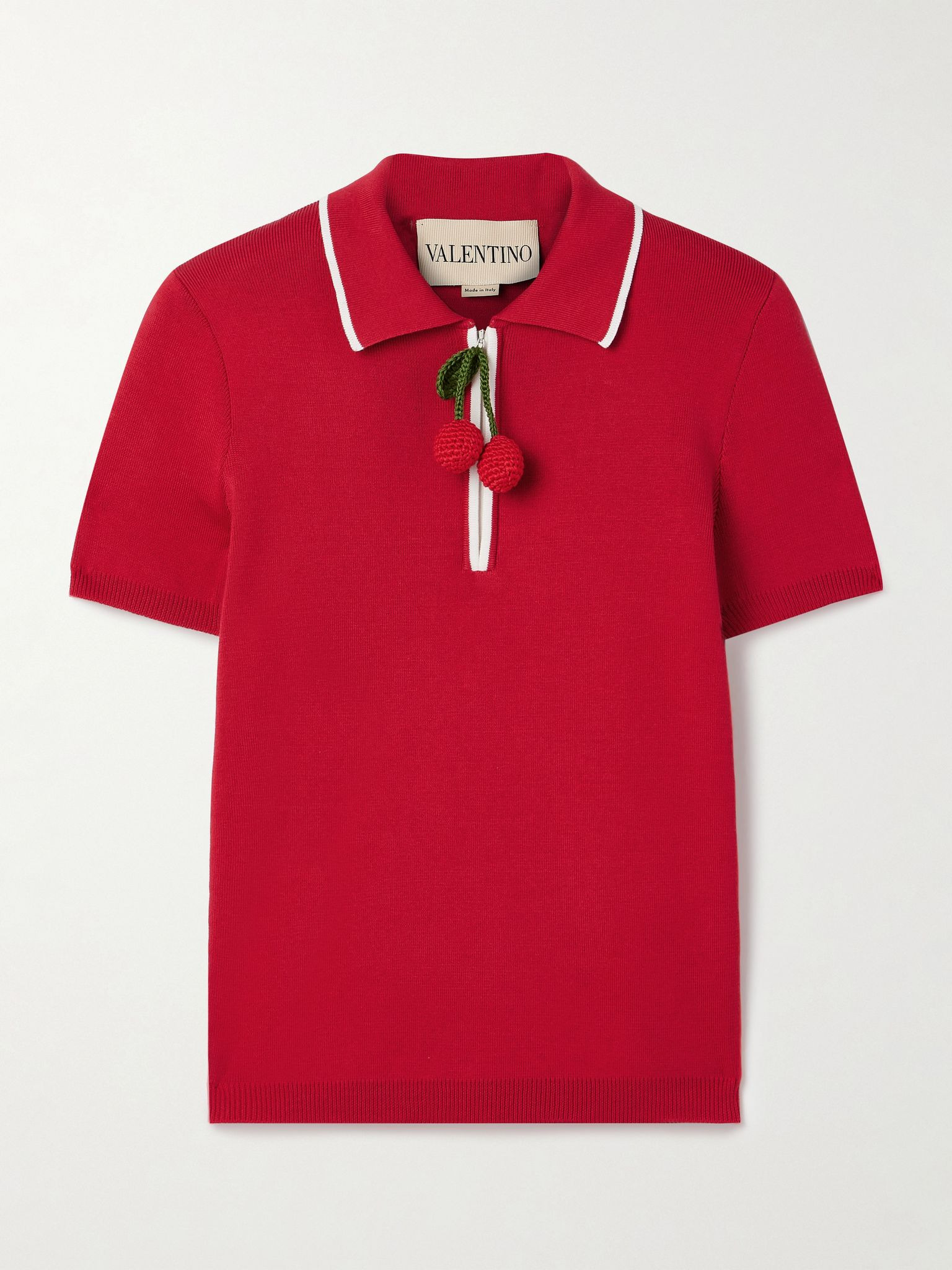 Embellished ribbed cotton polo shirt Red - 1