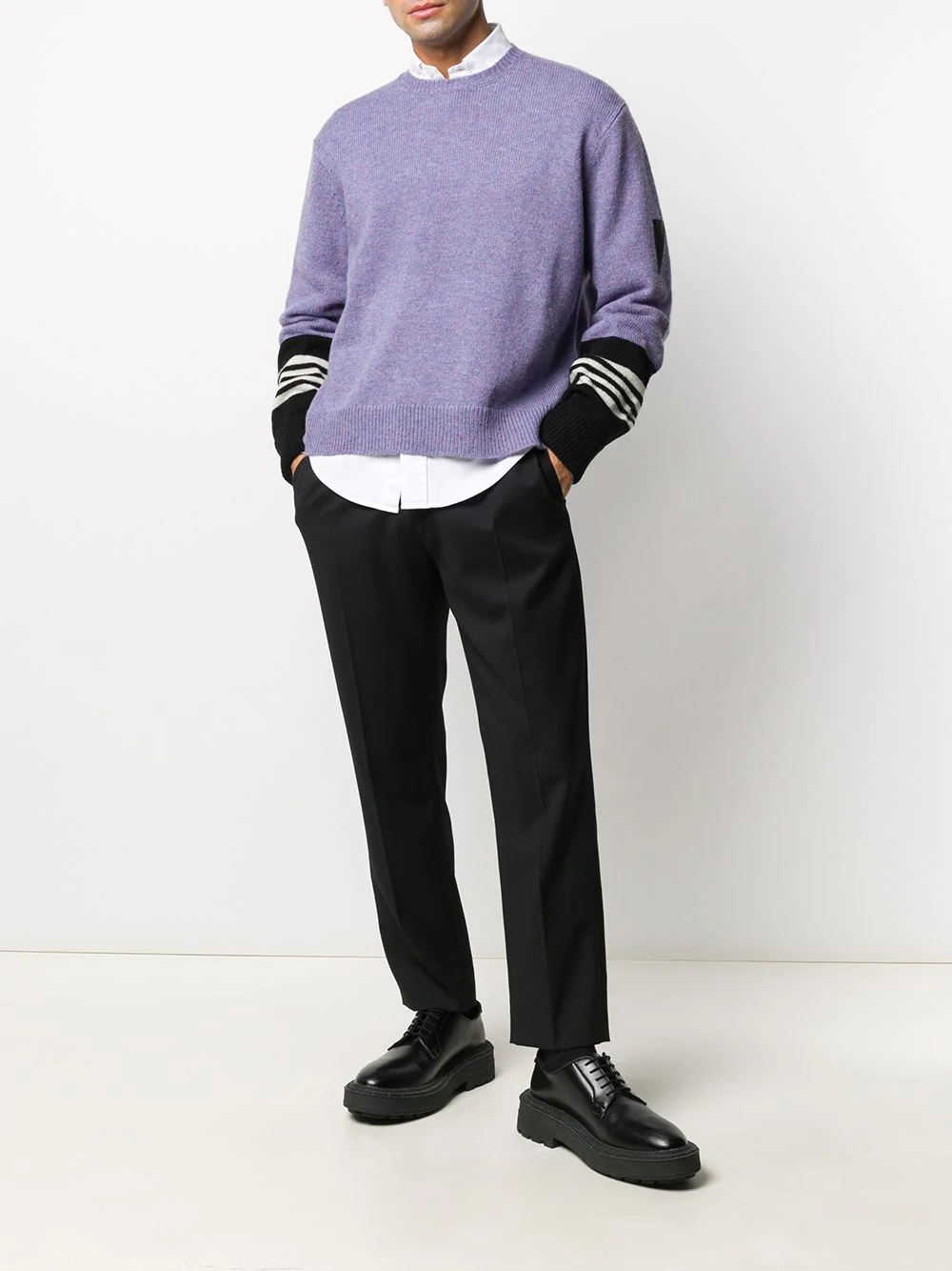 striped sleeves crew neck jumper - 2