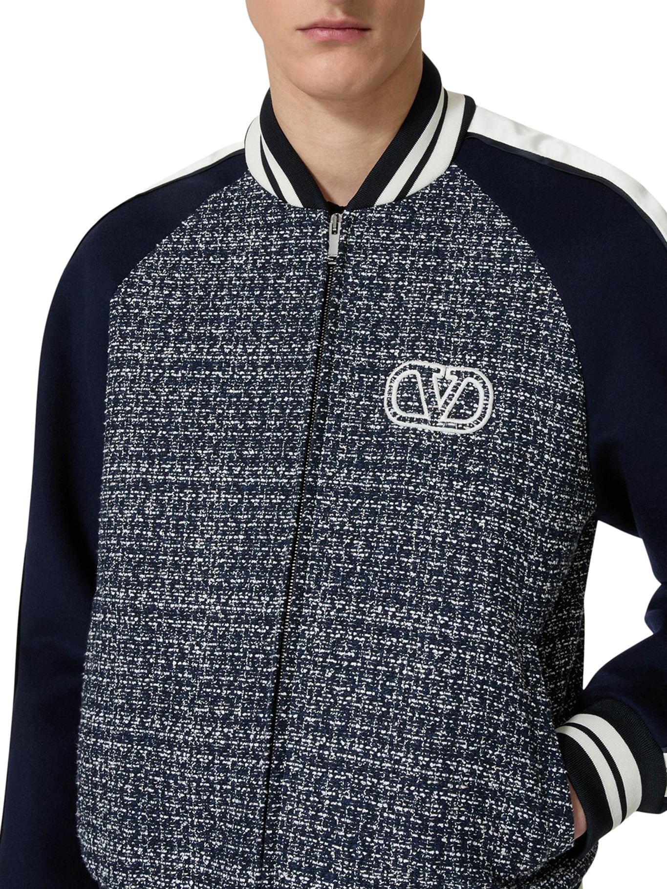 BOMBER JACKET IN COTTON TWEED AND VISCOSE WITH VLOGO SIGNATURE PATCH - 5