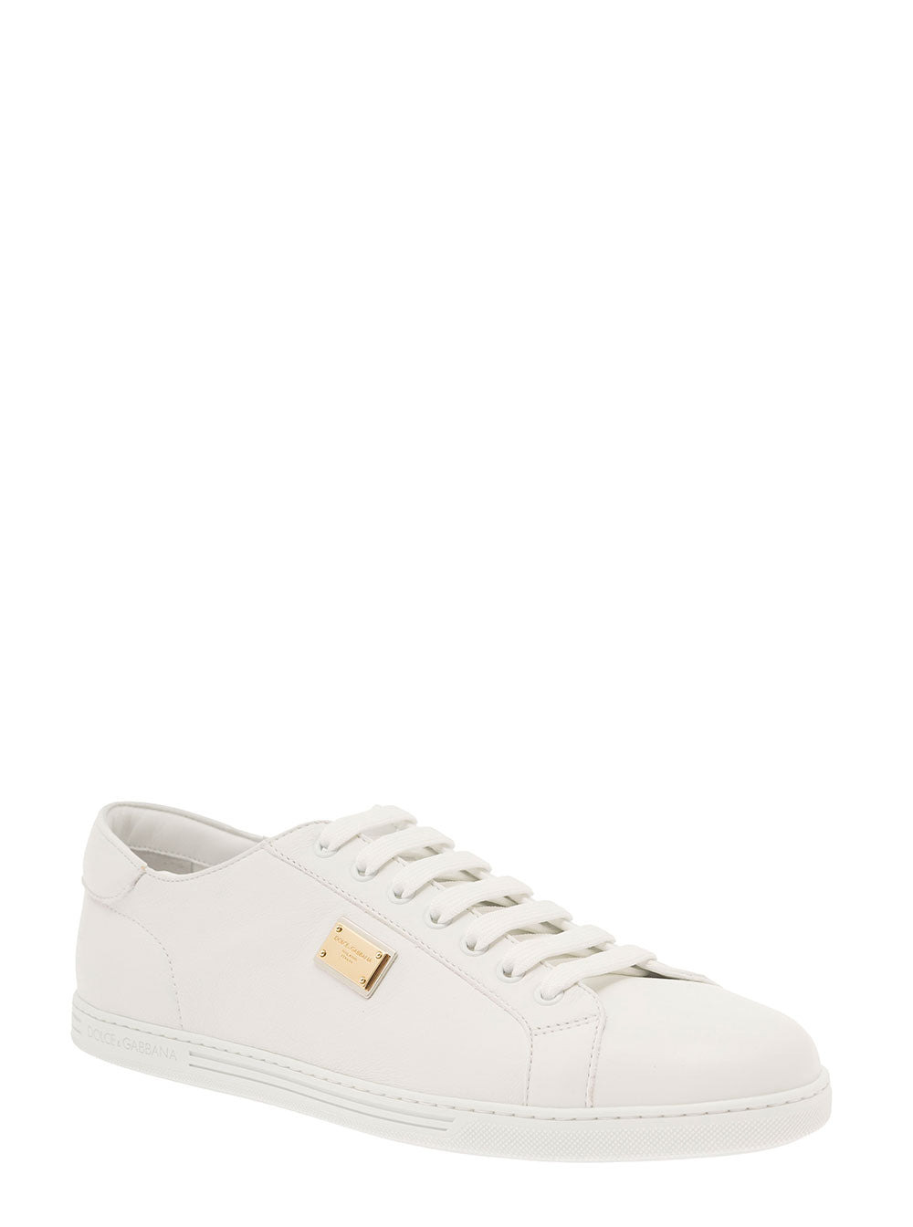 Dolce & Gabbana Men 'Portofino' White Monocrom Low Top Sneakers With Logo Plaque In Leather Man - 2