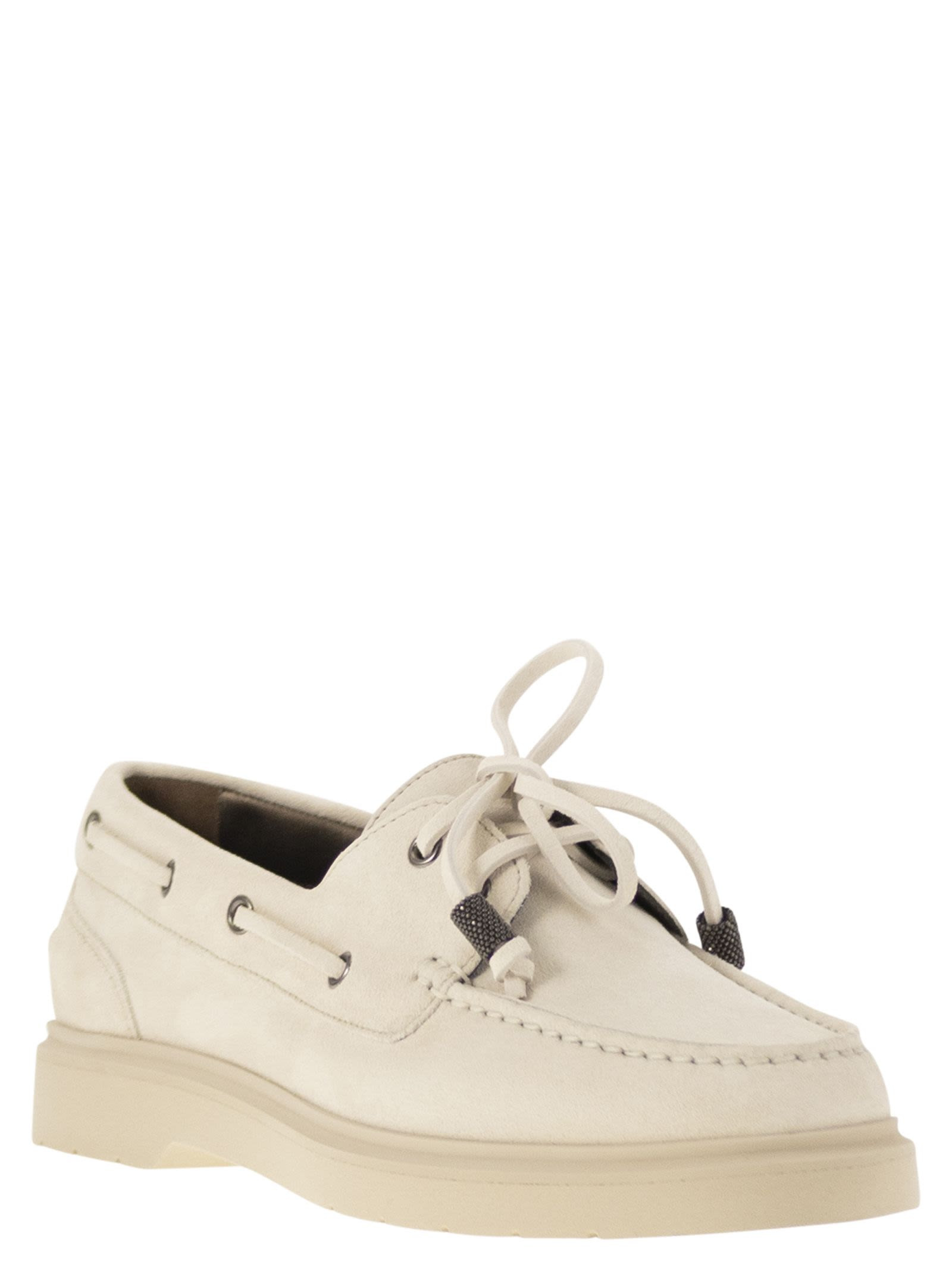 Brunello Cucinelli Women Penny Loafer Sail In Camoscio Con Shiny Aglets - 2