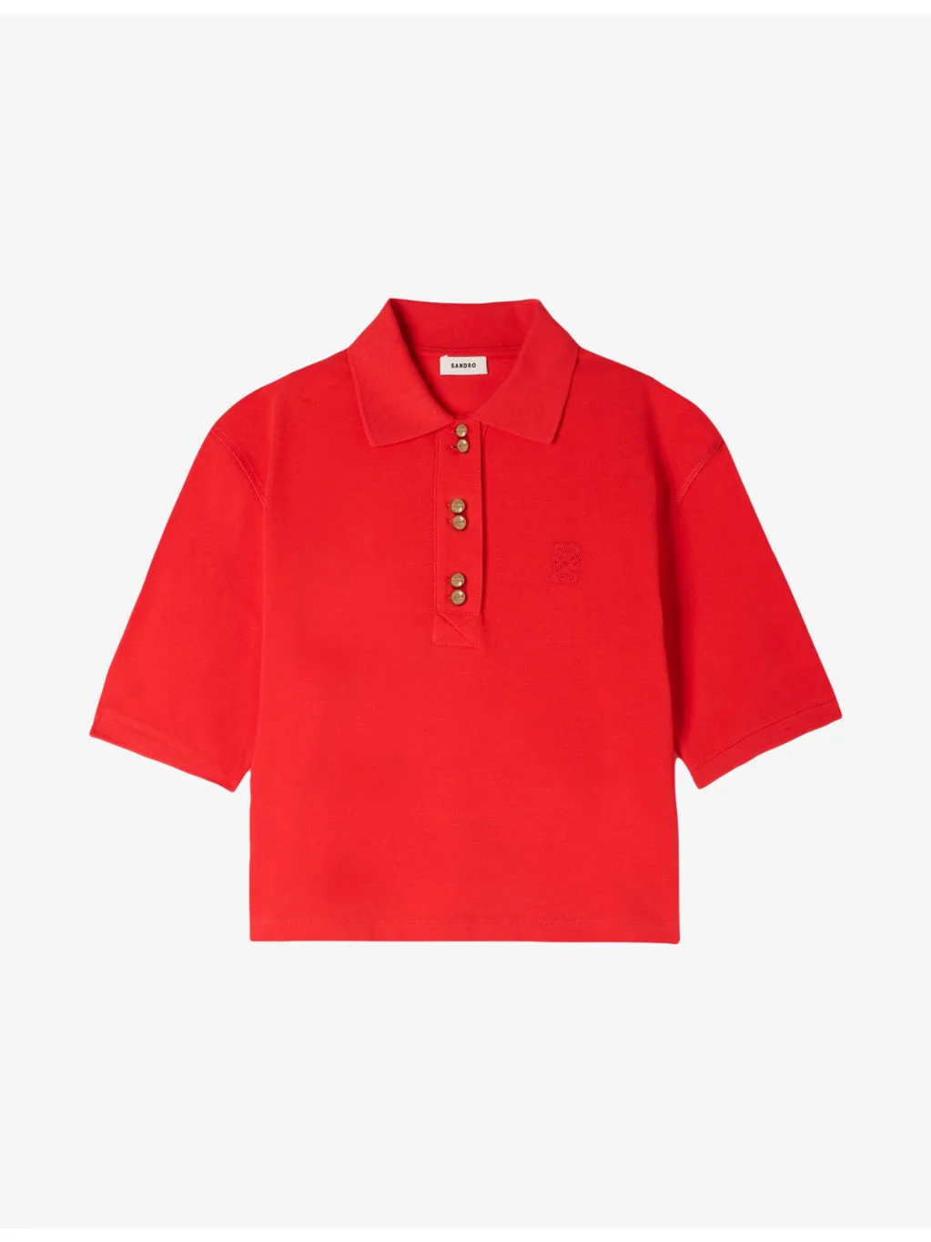 Button-Embellished Embroidered Cotton Polo Shirt - 1