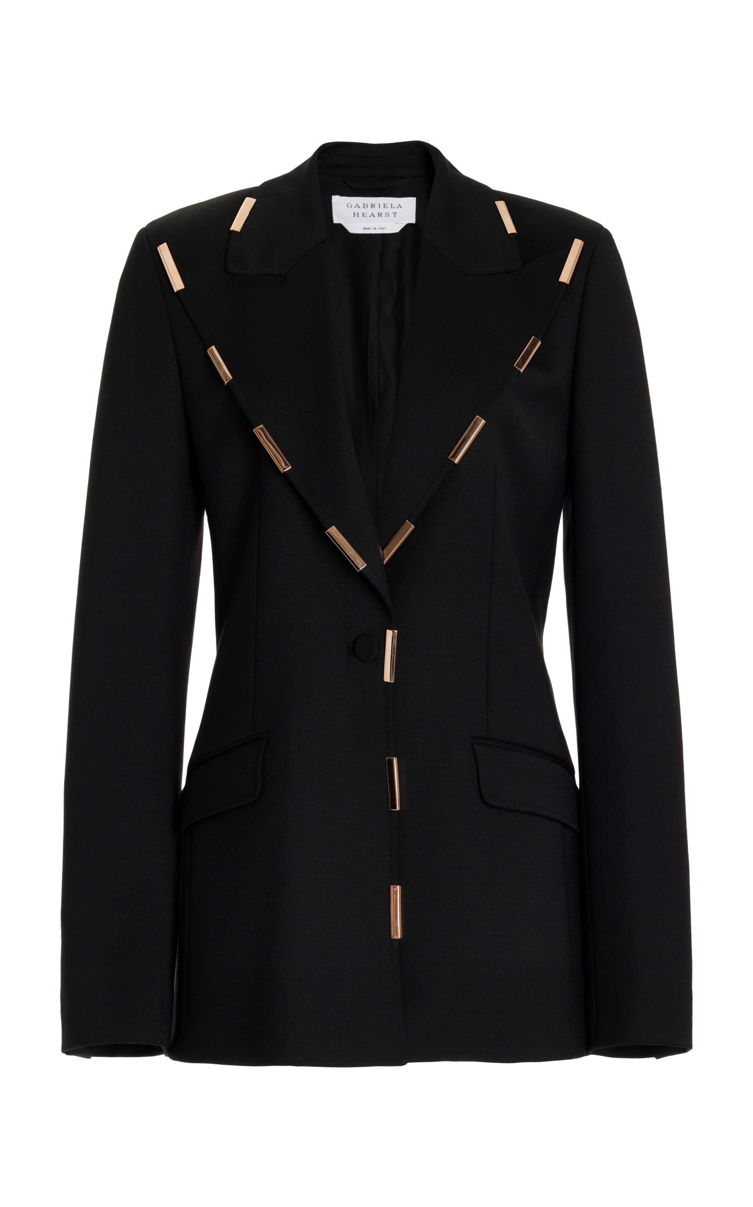 Leiva Blazer in Black Sportswear Wool with Gold Bars - 1
