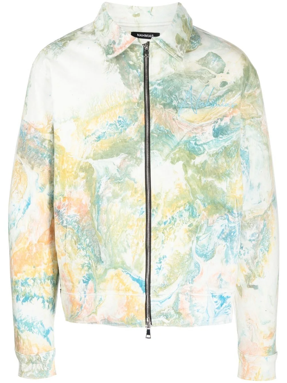 marble-print cotton jacket - 1