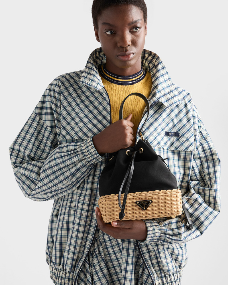 Wicker and canvas bucket bag 9
