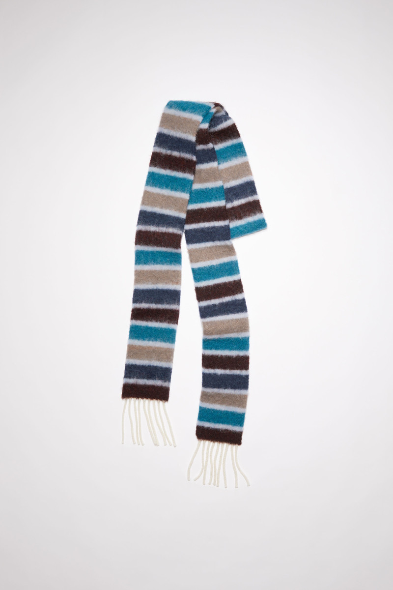 Wool-blend stripe long slim scarf - Blue/brown 1