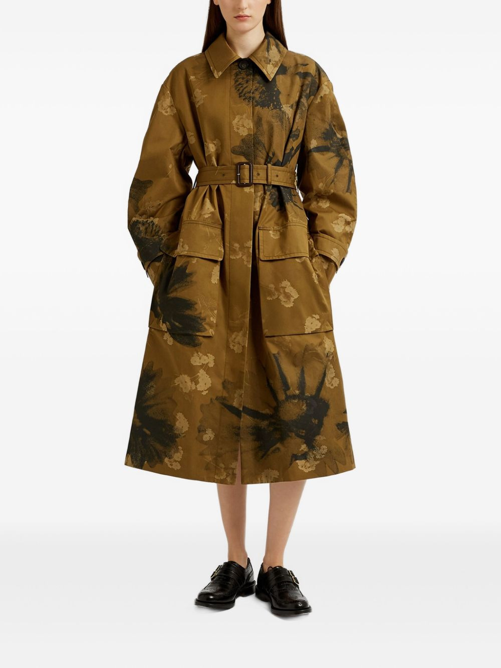 floral-print belted single-breasted coat - 2