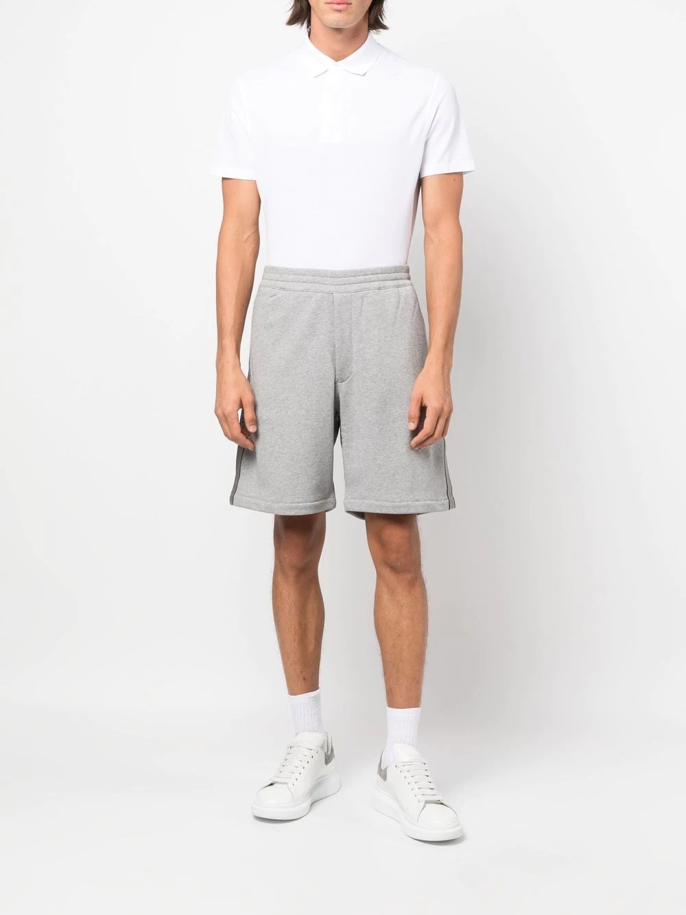 logo-tape cotton track shorts - 2