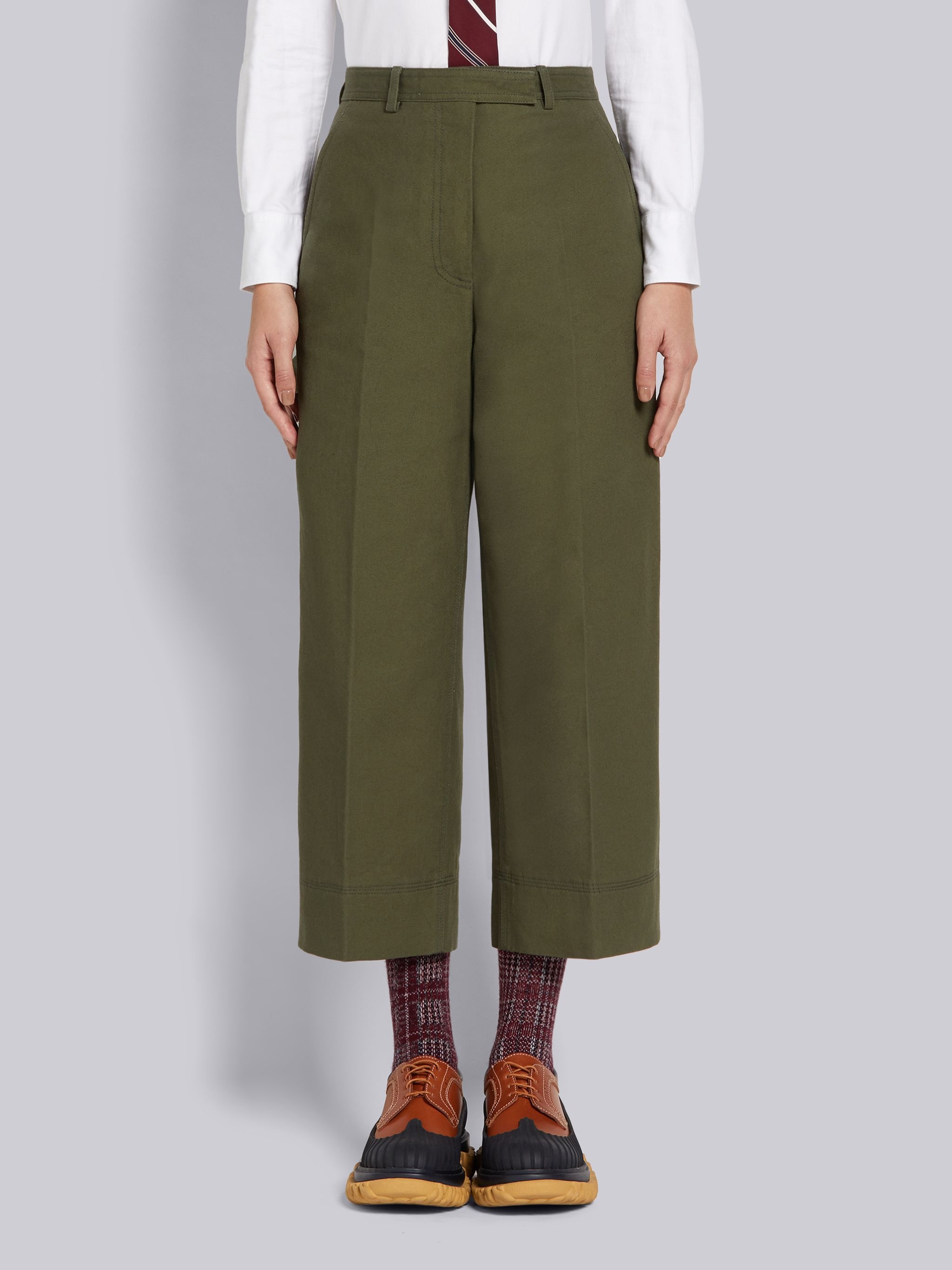 Dark Green Washed Cotton Canvas Utility Trouser - 1