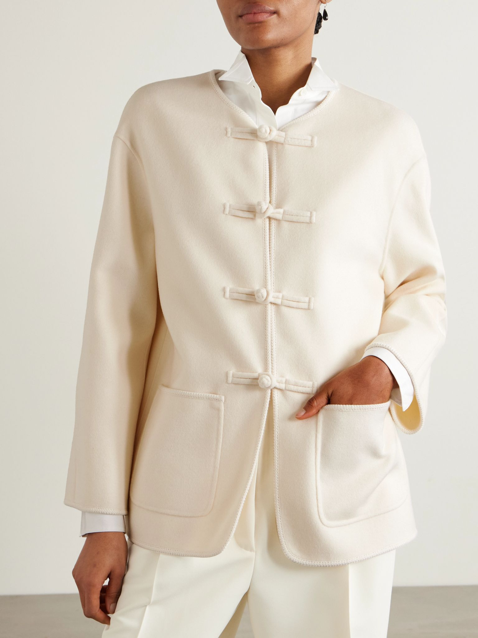 Embroidered wool jacket Off-white - 3