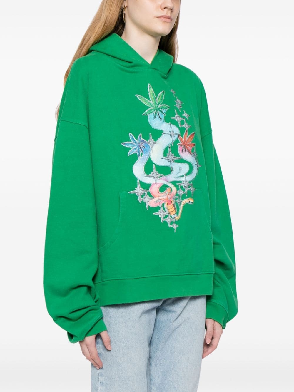 leaf-print cotton hoodie - 3