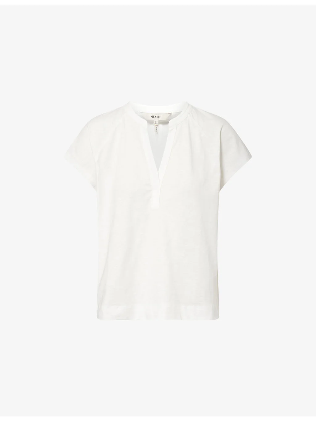 Open-Placket Short-Sleeve Cotton Top - 1