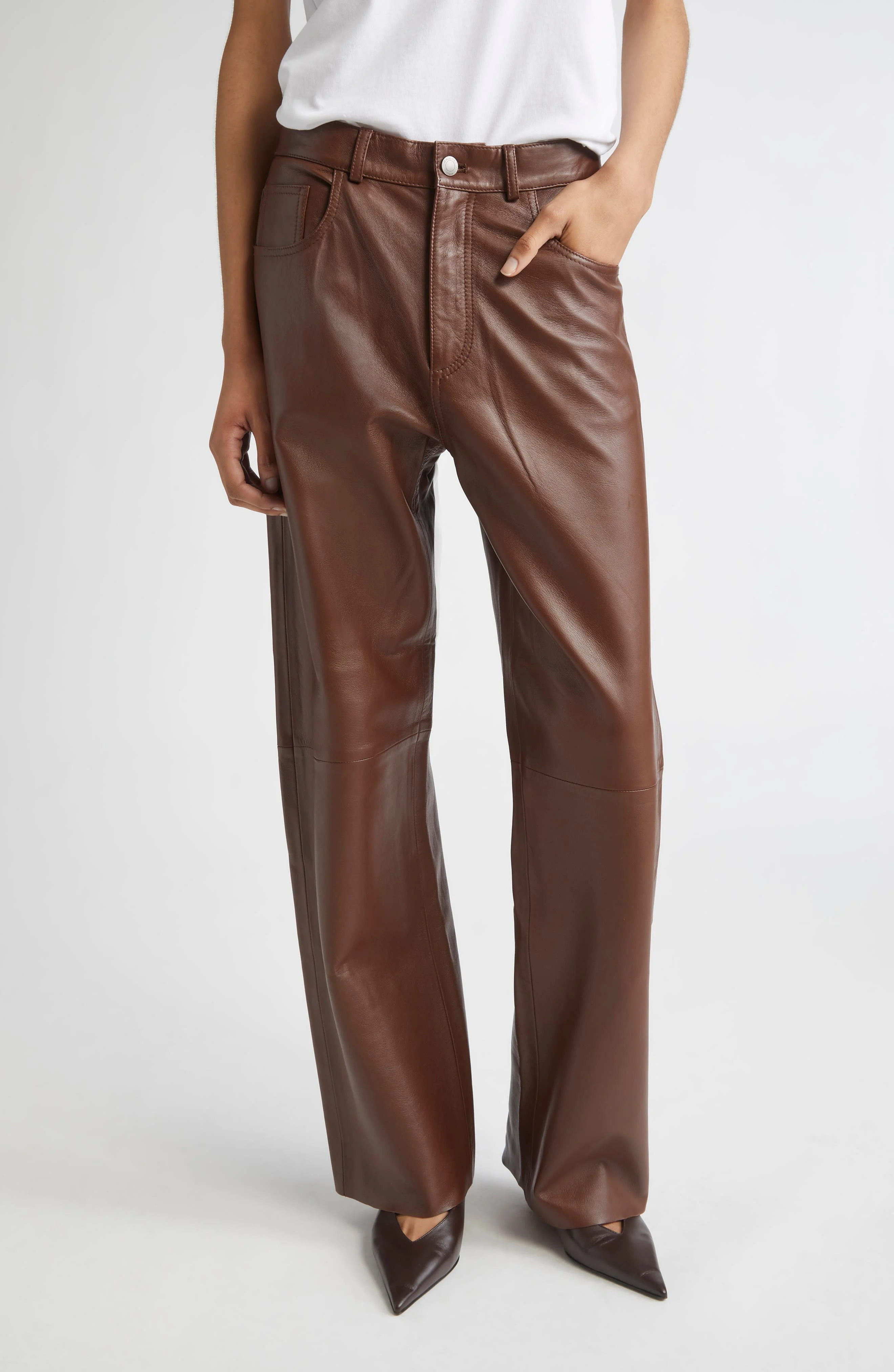 Haikure Bonnie Lambskin Leather Pants in Chocolate at Nordstrom - 1