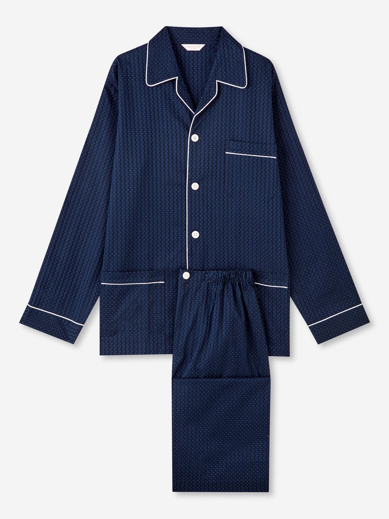 Men's Classic Fit Pyjamas Royal 40 Cotton Satin Navy - 1