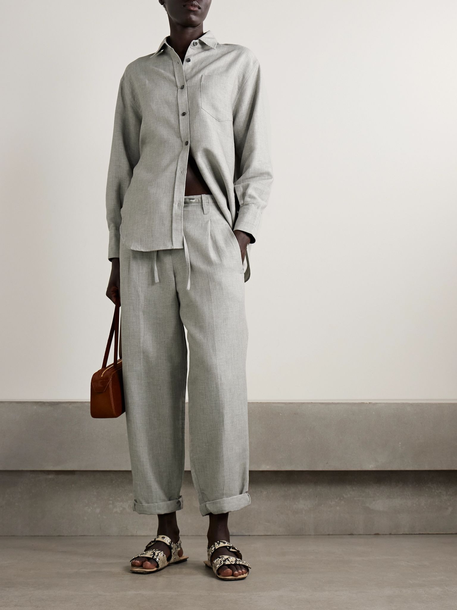 Linen, cotton and wool-blend twill pants Light gray - 2