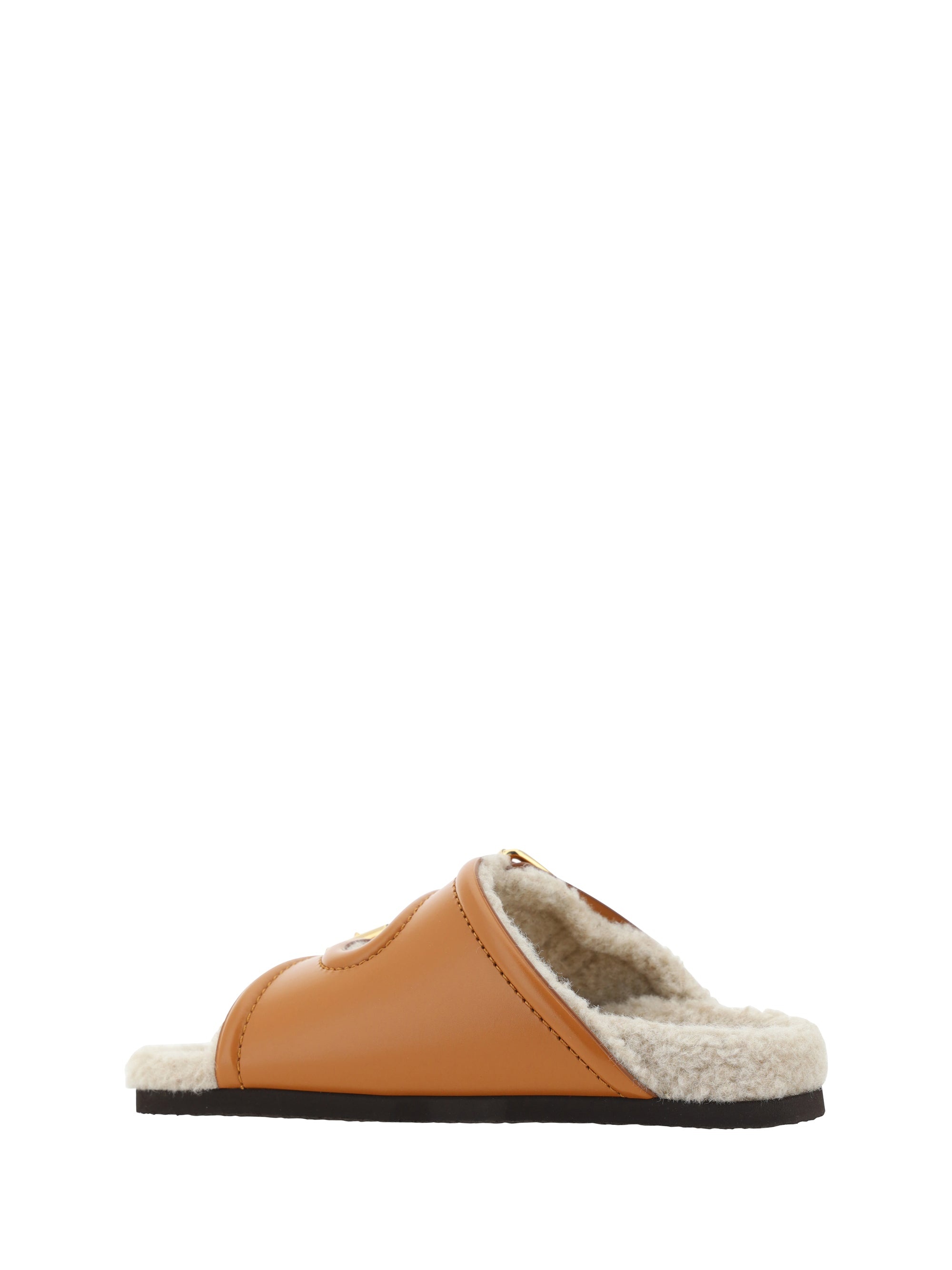 VALENTINO GARAVANI ◆ Fussfriend Shearling Sandals Fussfriend shearling-lined leather sandals in brown
