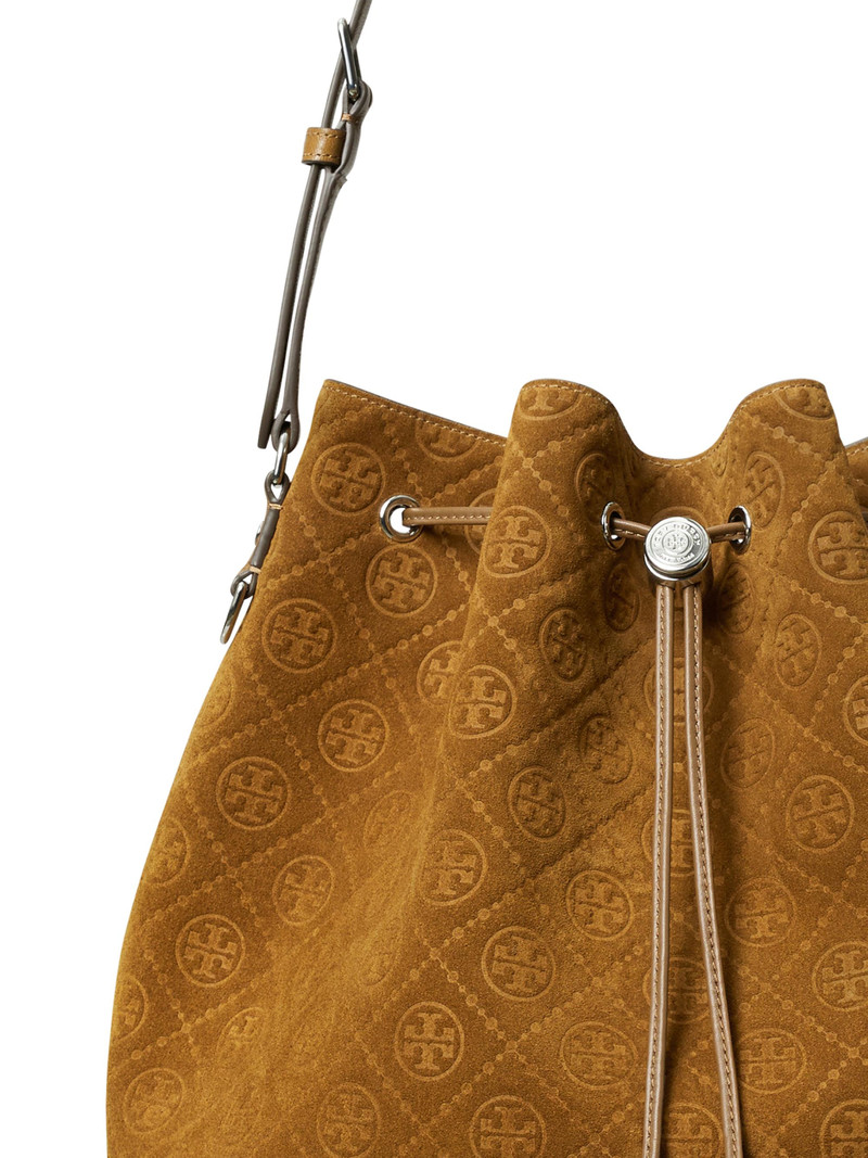 Women's T Monogram Suede Oversized Bucket Bag - Chicory Brown 6