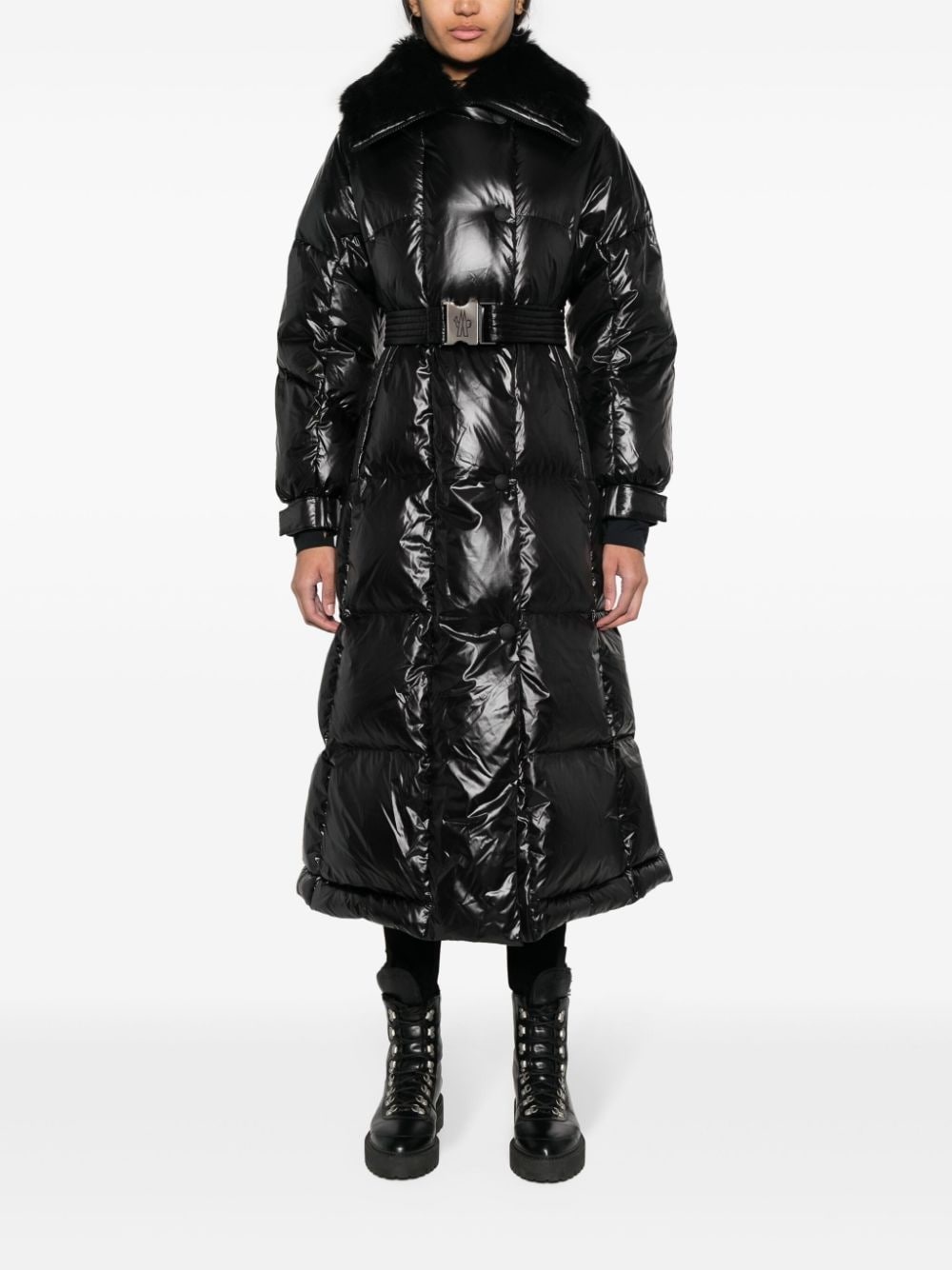 Combovin faux-fur collar belted coat - 2