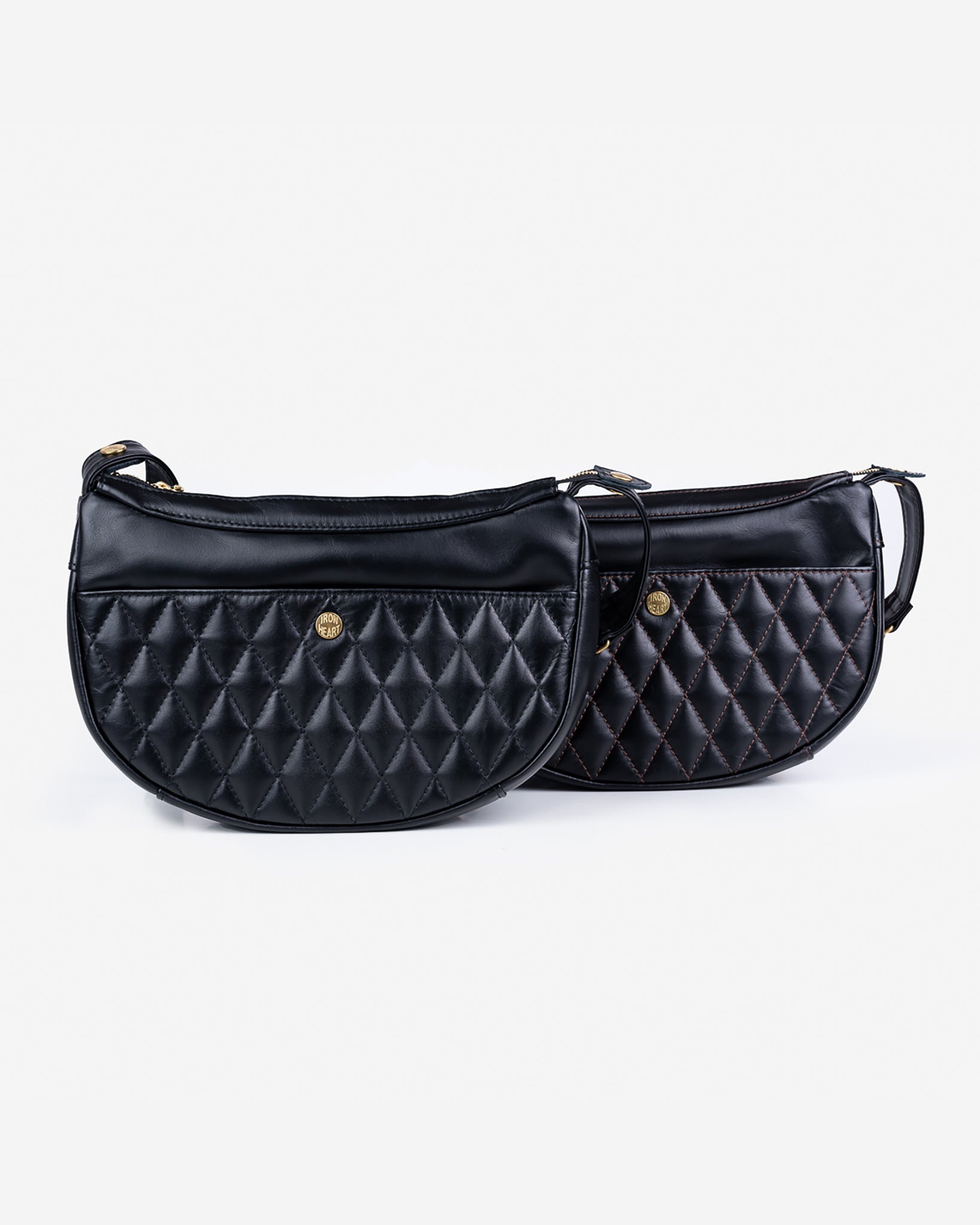 IHE-42 Leather Diamond Stitched Shoulder Bag - Black - 7