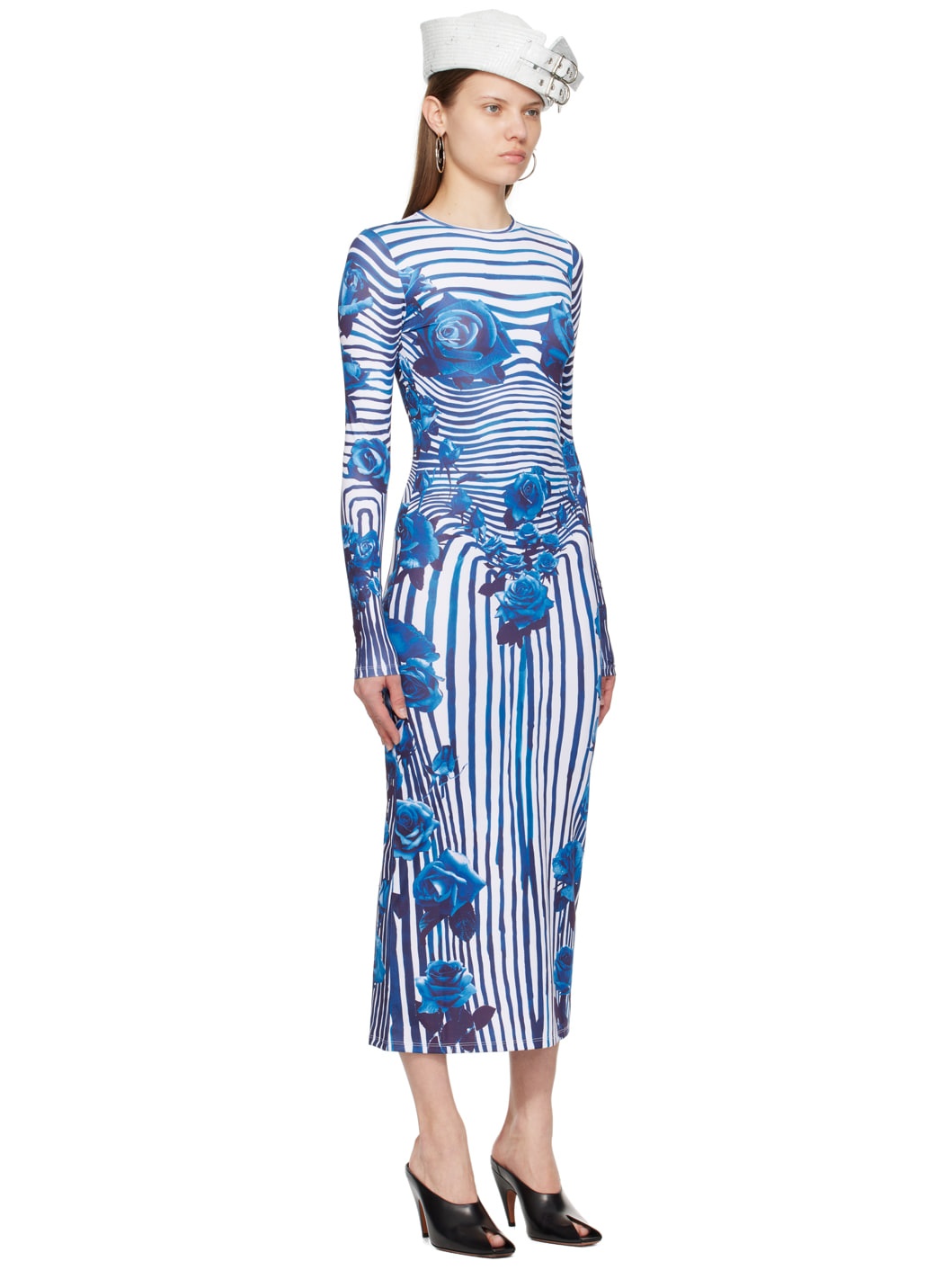 White & Blue Flower Body Morphing Maxi Dress - 2