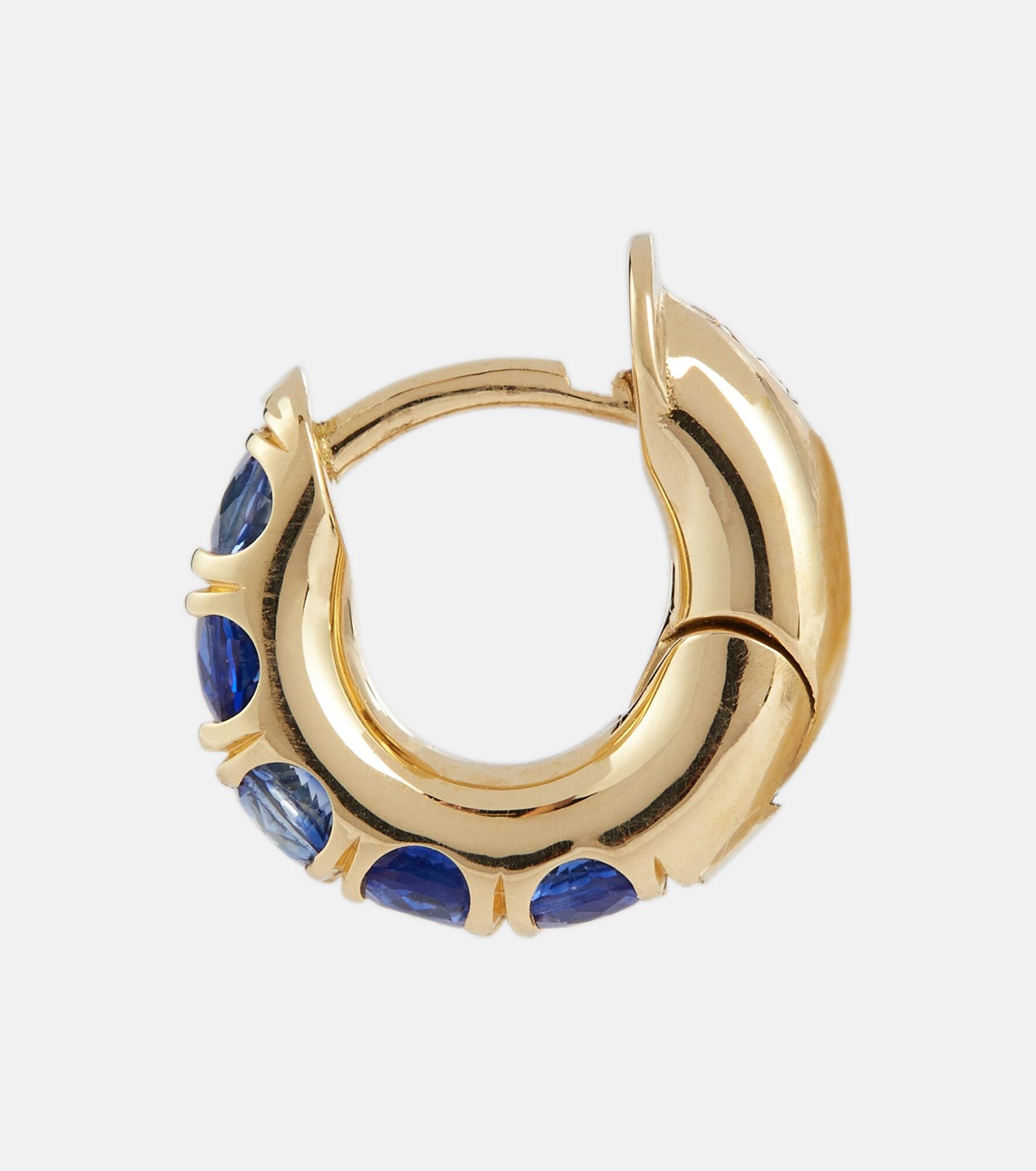 Mini Macro Hoop 18kt yellow gold single earring with sapphires - 4